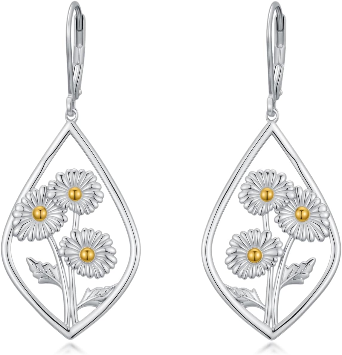 Cargari Flower Dangle Drop Earrings for Women Sterling Silver Sunflower/Daisy/Orchid/Rose Earrings Floral Jewelry Gifts