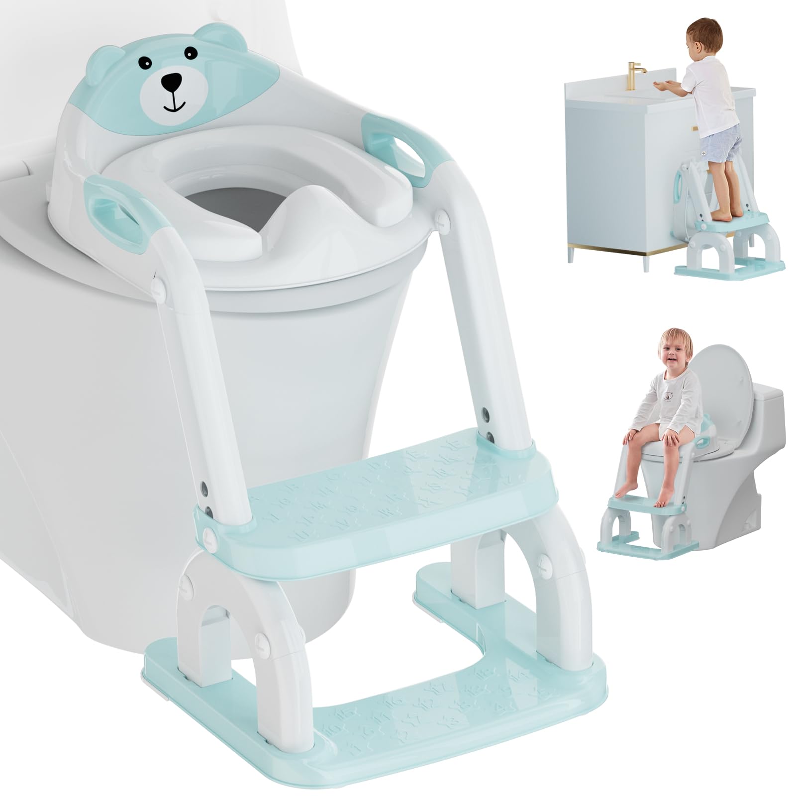 Potty Training Seat with Step Stool Ladder Potty Training Toilet Seat with Soft Seat Splash Guard Adjustable Height
