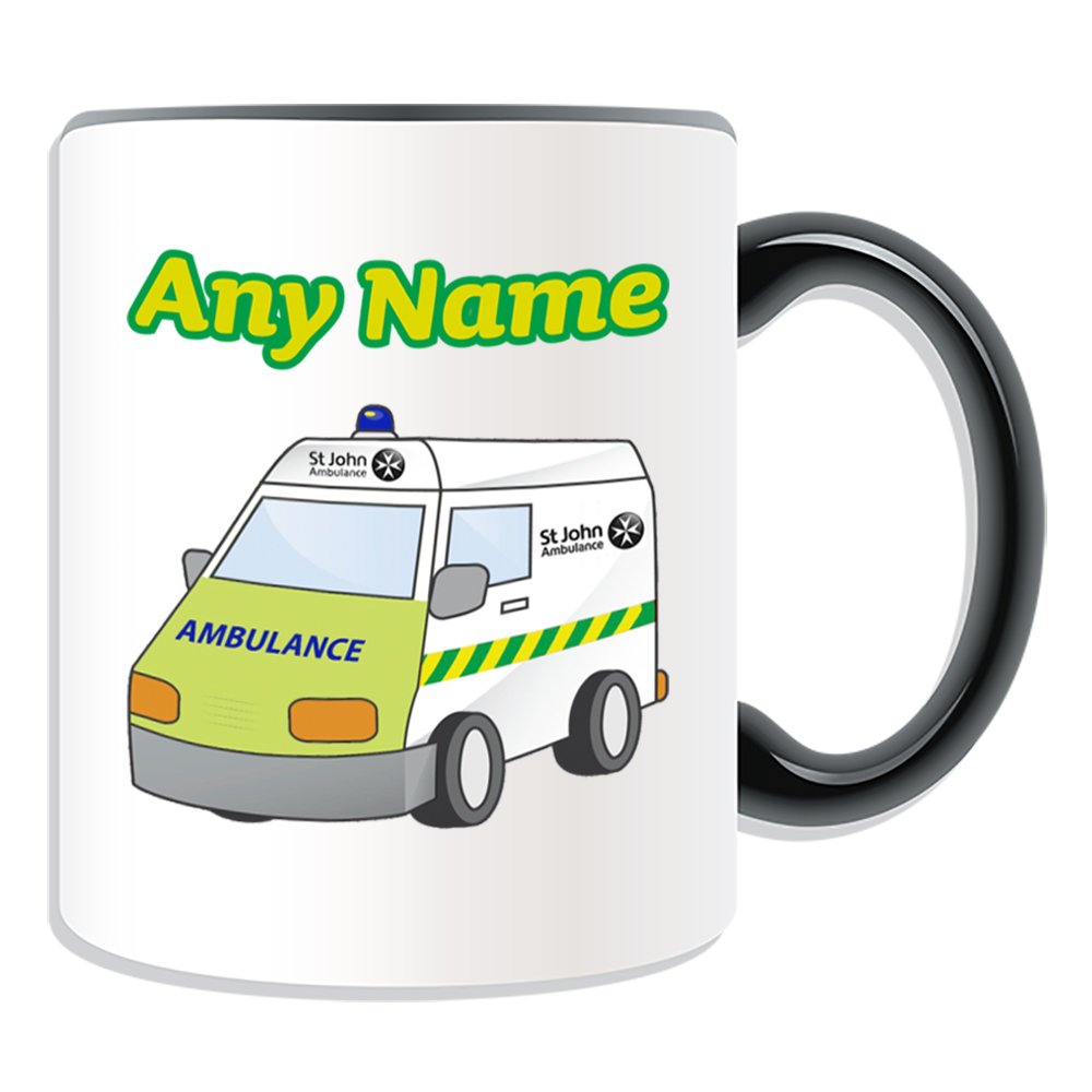 Personalised Gift - St John Ambulance Mug (Transport Design Theme, Colour Options) - Any Name / Message on Your Unique - NHS Van Vehicle Hospital St John Red Cross Paramedic Emergency Services 999 Driver Automobile