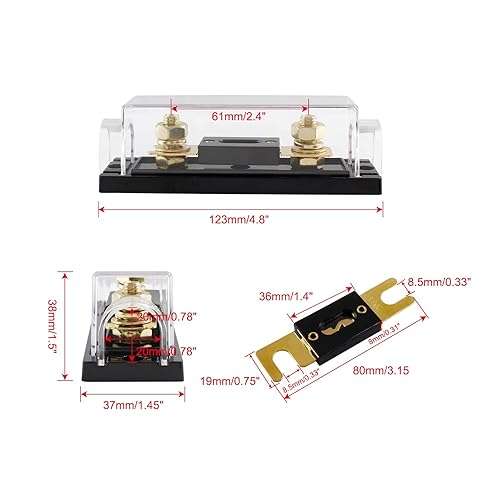 Miniatura 2 de Portafusibles ANL de 200 amperios, fusible ANL con portafusibles transparente para audio de coche (2 fusibles de 200 A)