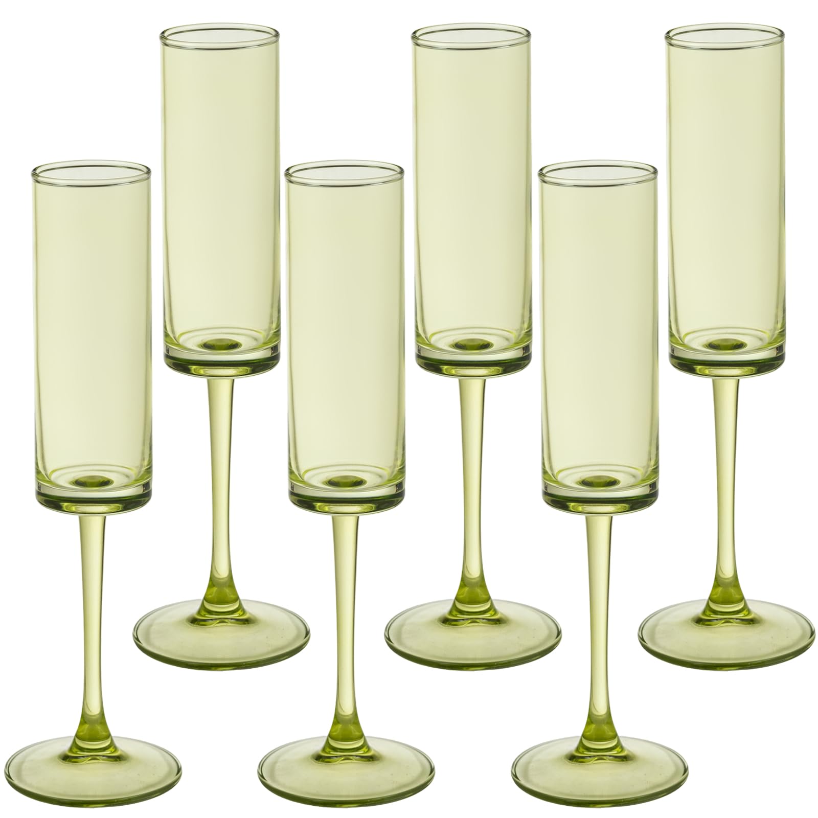 6 Pieces Green Champagne Flutes 6 OZ Straight Sided Wine Glasses Champagne Long Stem Drinking Colored Glasses,Set of 6 Hand Blown Champagne Flutes Goblets for Wedding Cocktail Cups,Cava, Prosecco