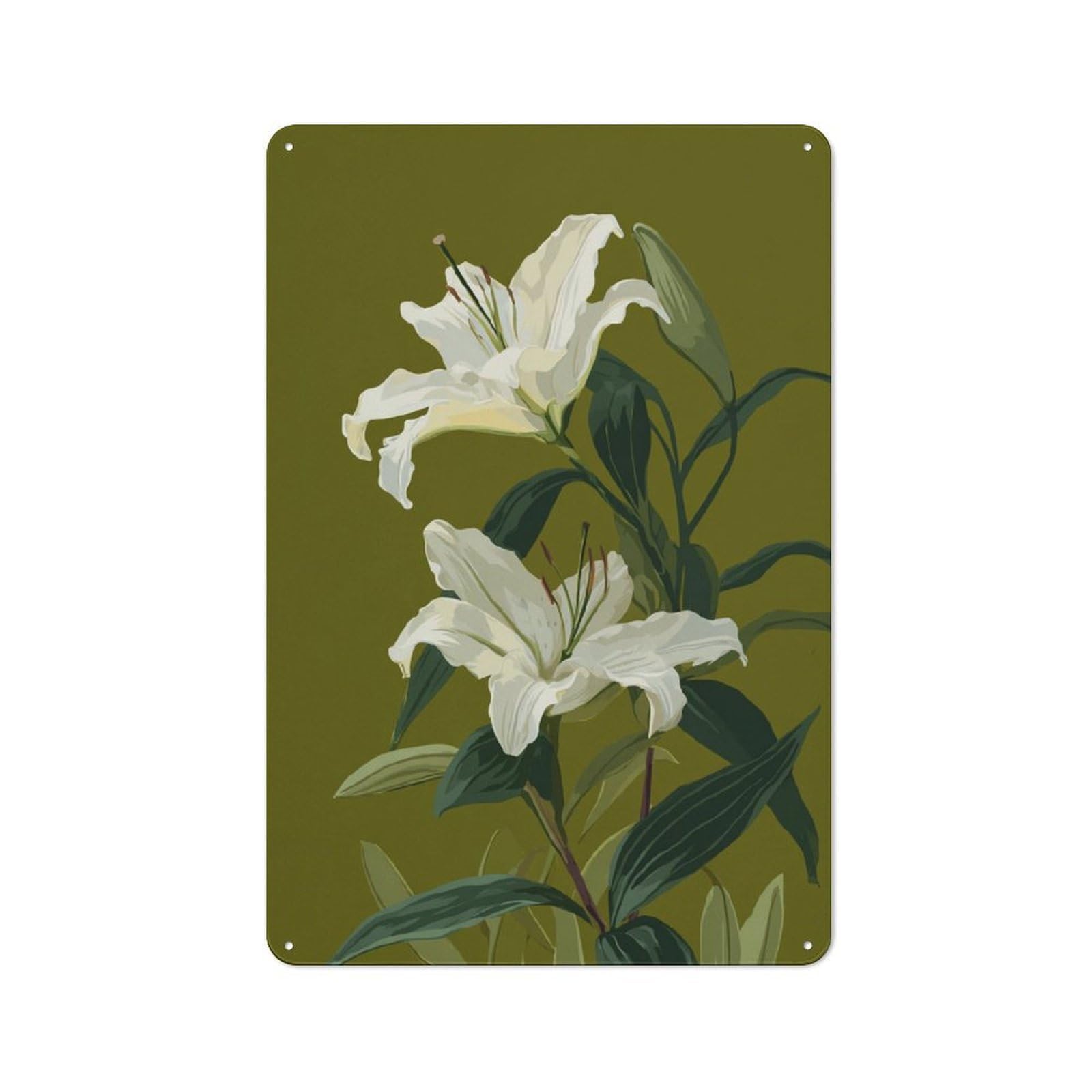 Junmoney White Lily Blossoms Vintage Metal Plaque 30X20cm For Guest Room Or Hallway, A Decorative Christmas Gift For Guest Room Decorators