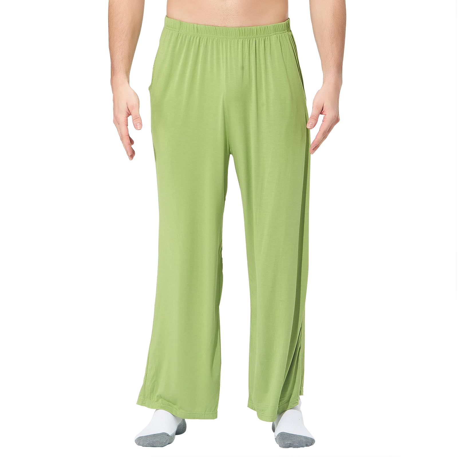 GENEMEN Mens Cotton Yoga Pants Wide Legs Trousers Lounging Bodybuilding Casual Pants Joggers Sweatpants (Avocado Green, 6XL)