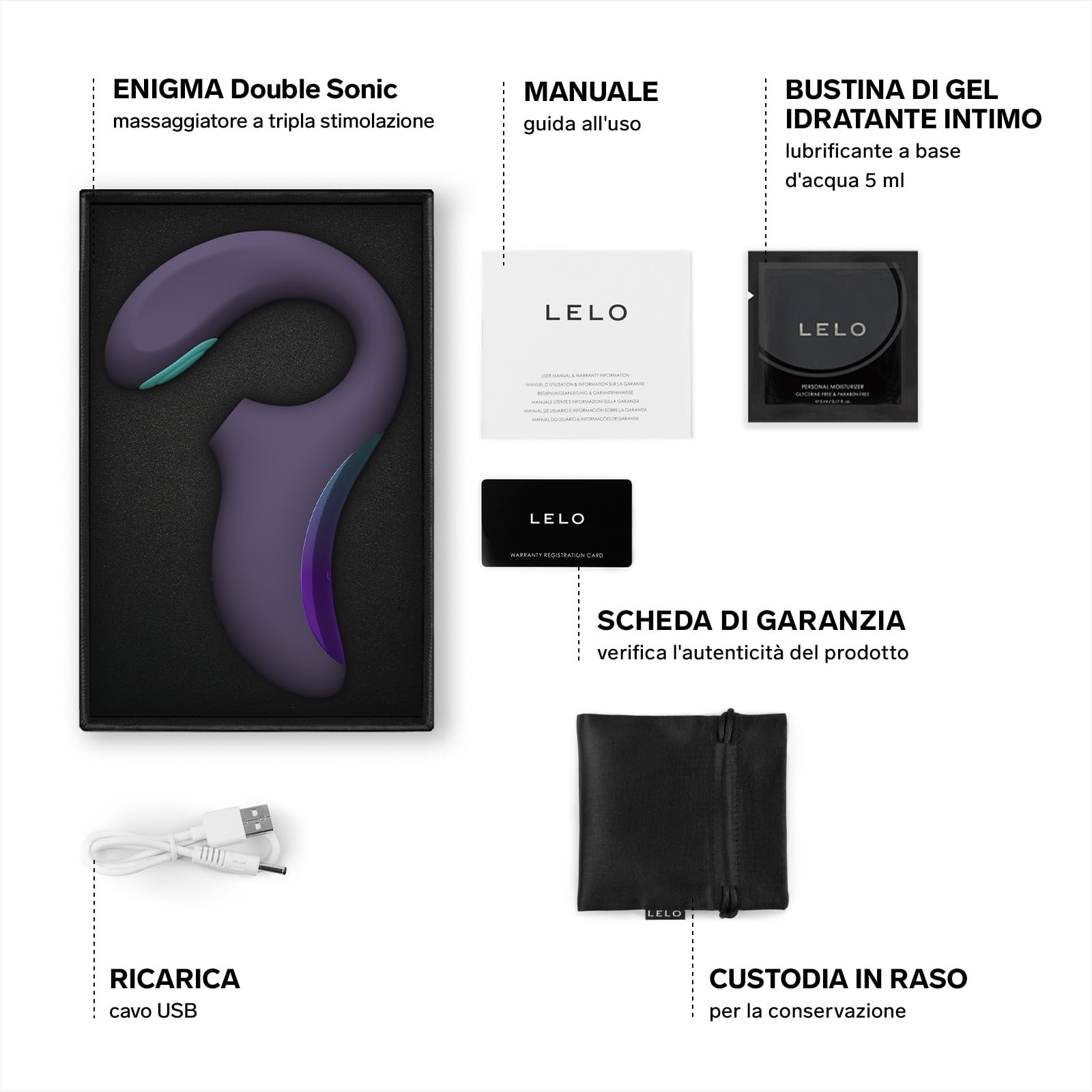 LELO ENIGMA Double Sonic Massaggiatore Femminile a Tripla Stimolazione, Vibratore Rabbit per Donna con App Bluetooth, Rabbit per Donna 8 Modalità di Piacere e 2 Modalità Extra (Cyber Purple)