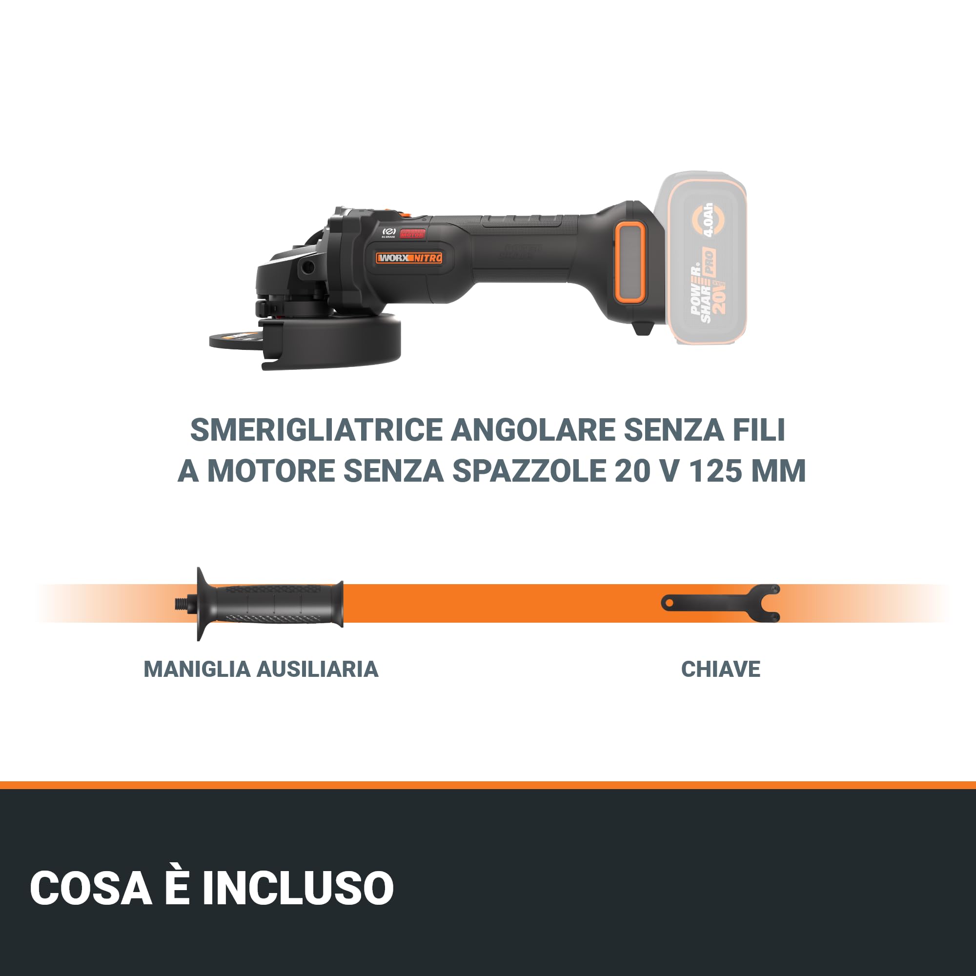 Worx WX814.9 Smerigliatrice a batteria 20 V Max. | 125 mm | Senza batteria o caricatore