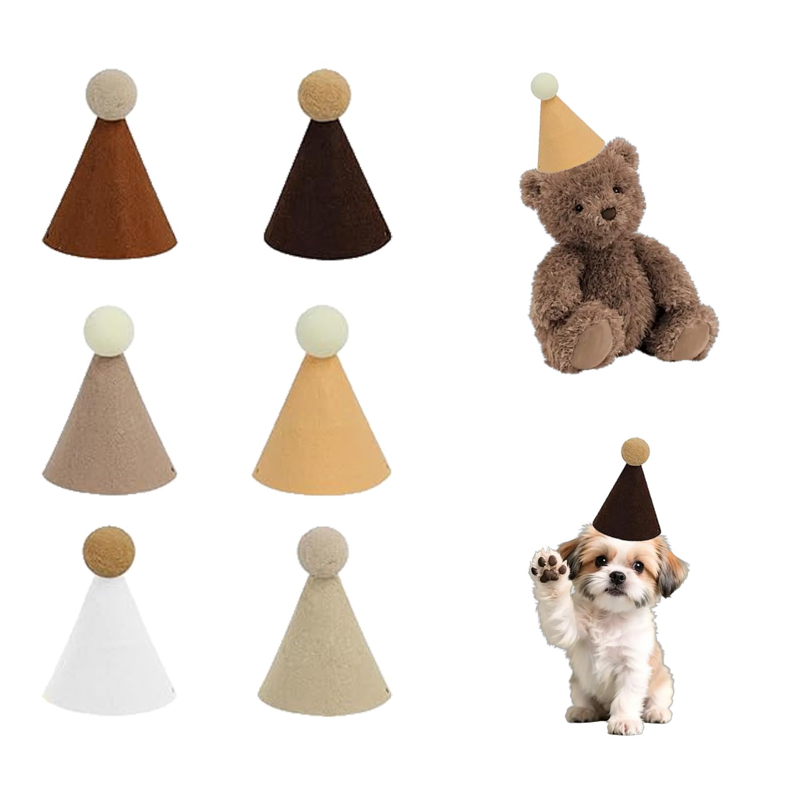 6 Pcs Party Hats for Teddys, Mini Party Hats for Toy Animals, Dog Birthday Hat, Cute Birthday Hat for Kids, Dolls, Pets, Reusable Cone Hats Decoration