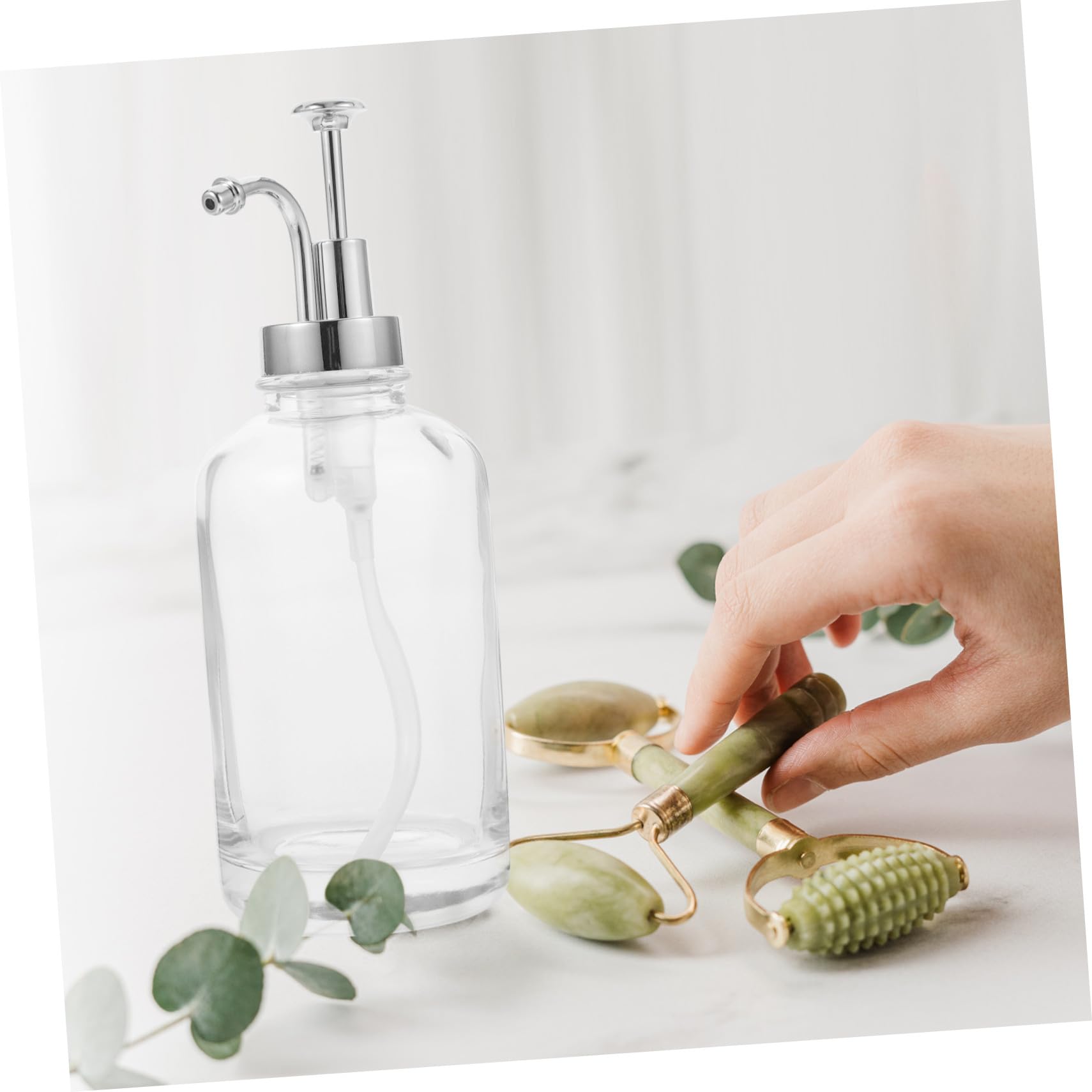 SOLUSTRE Dispensador de Jarabe de Vidrio con Bomba de Inoxidable Botella Reutilizable para Loción y Jarabes para Barra Cocina Diseño Transparente y Duradero
