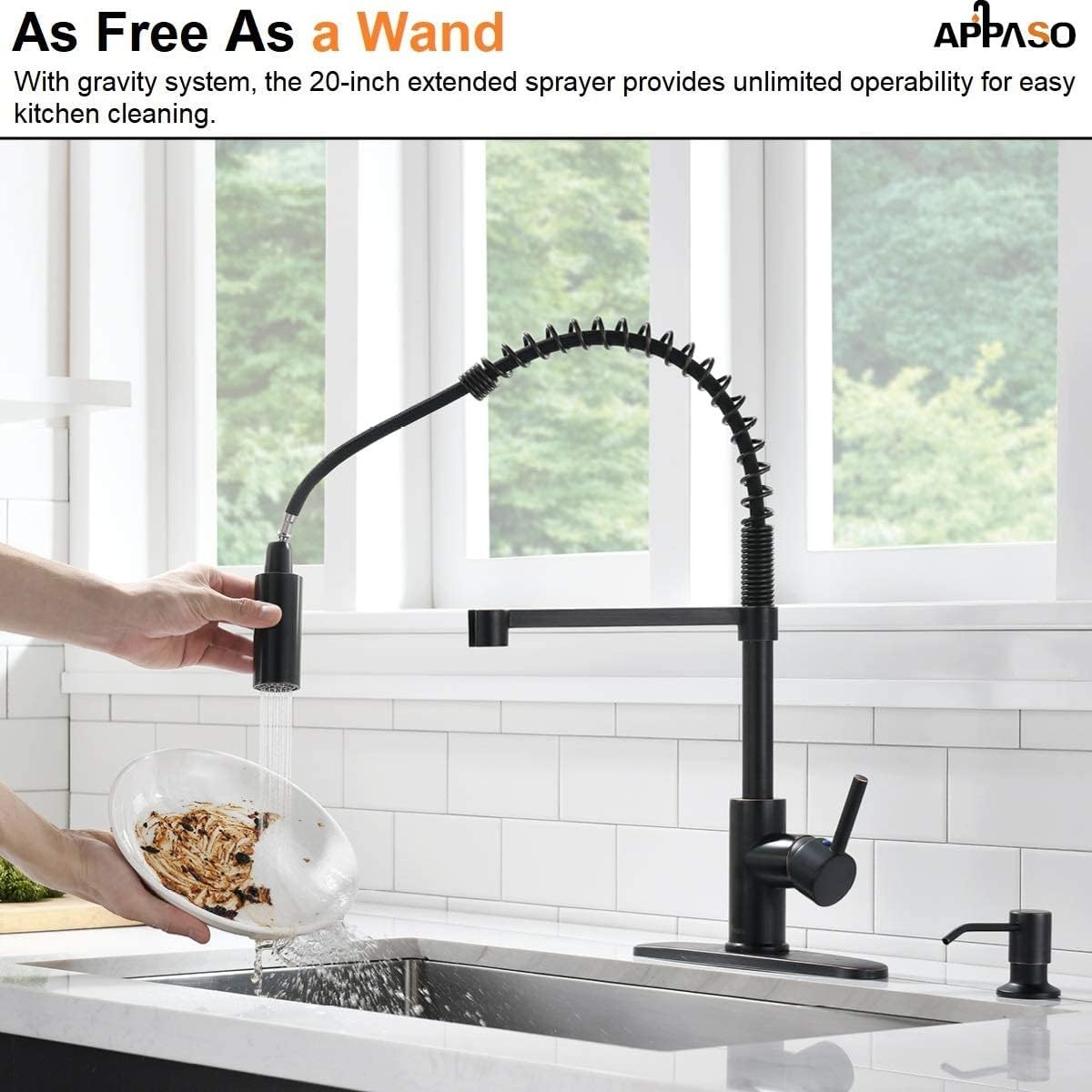 🔥 Hot Deals APPASO Commercial Pull Down Sprayer Kitchen Faucet with Soap Dispenser - Oil Rubbed Bronze High Arc Tall Modern Single Handle Spring Kitchen Sink Faucet with Pull Out Spray Best Quality 🔥 APPASO Commercial Pull Down Sprayer Kitchen Faucet with Soap Dispenser - Oil Rubbed Bronze High Arc Tall Modern Single Handle Spring Kitchen Sink Faucet with Pull Out Spray