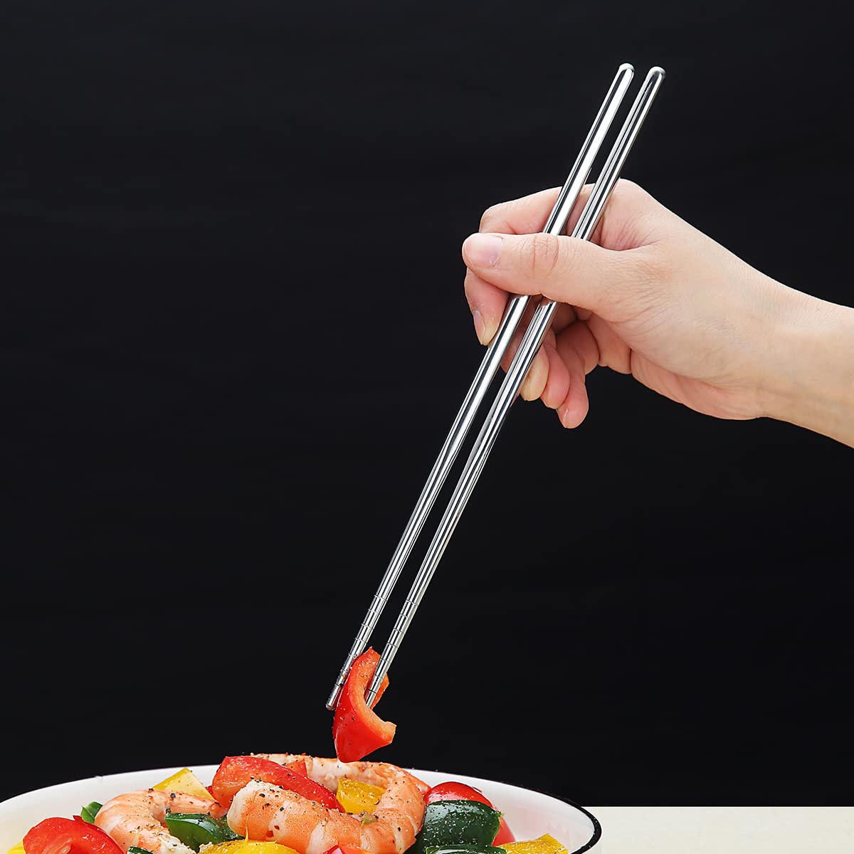 5 Pairs Titanium Chopsticks With Flame Pattern - Lightweight, Durable Asian Utensils, Dishwasher Safe (Silver)