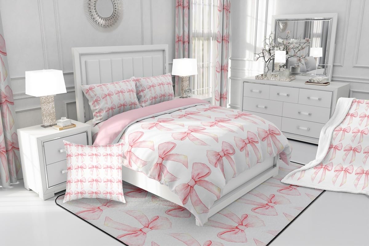 Geometric Ribbon Bow Bedding Set Single,Watercolor Bowknot Duvet Cover for Girls Kids,Aesthetic Coquette Bed Set - Image 4