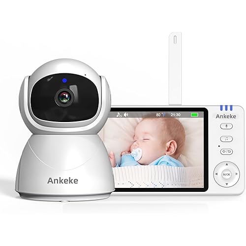 720P Smart Video Baby Monitor with Camera and Audio 5.0-inch LCD Display, Two-Way Audio, Night Vision, Sound and Temperature, Feeding Alarm 8 Lullabies, 355° Rotation, 2.4G Wireless No WiFi