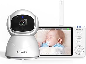 5.0" Video Baby Monitor with Camera and Audio, No WiFi No App Needed, 720P HD Secure Connection, 1000ft Long Range, Night Vision, emperature & Feeding Alarm, 355° PTZ, No Hack Risk