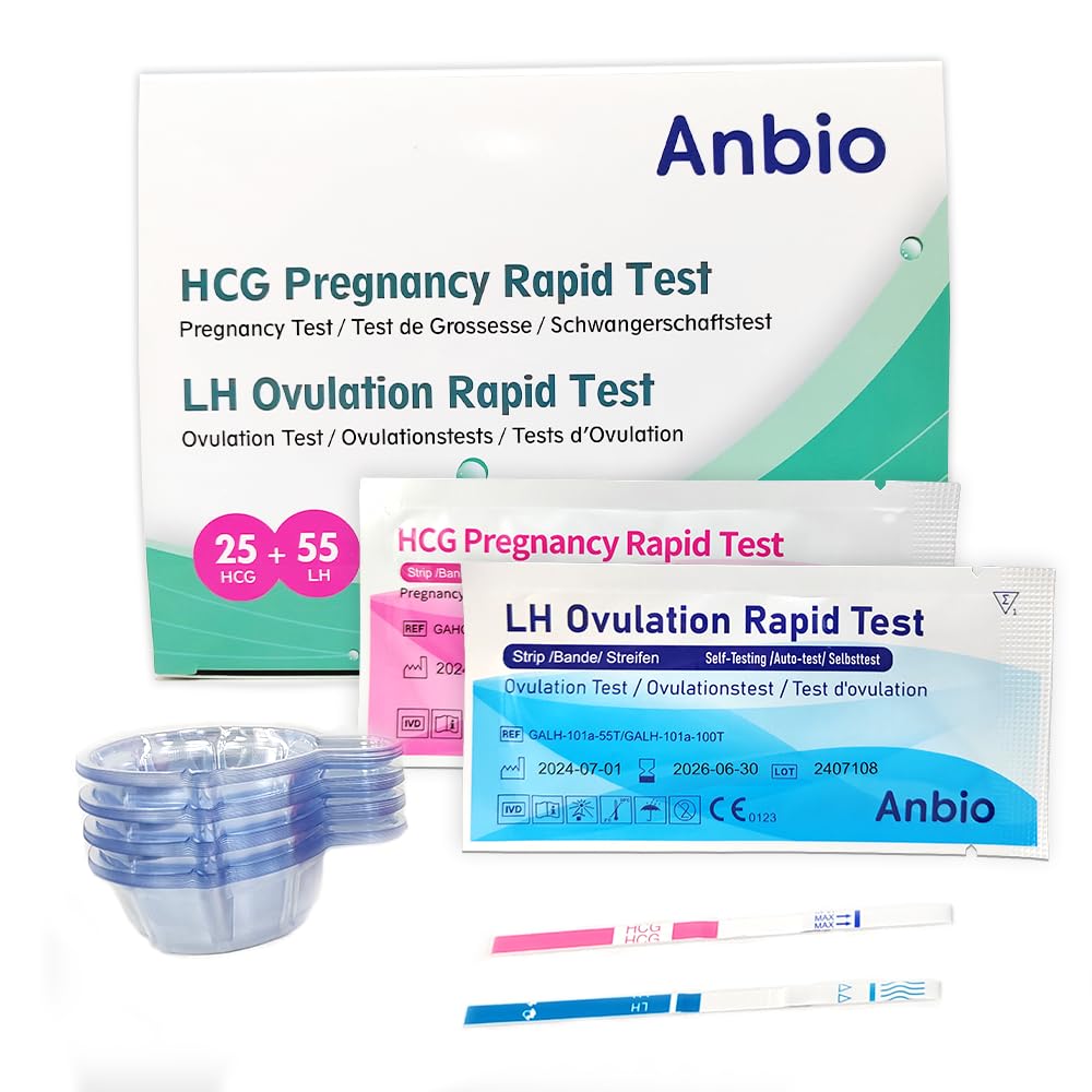 55 Ovulation Test Strips and 25 Pregnancy Test Strips 10mIU/mL Combo Kit for Women-with 70 Urine Cups (55 LH + 25 HCG)