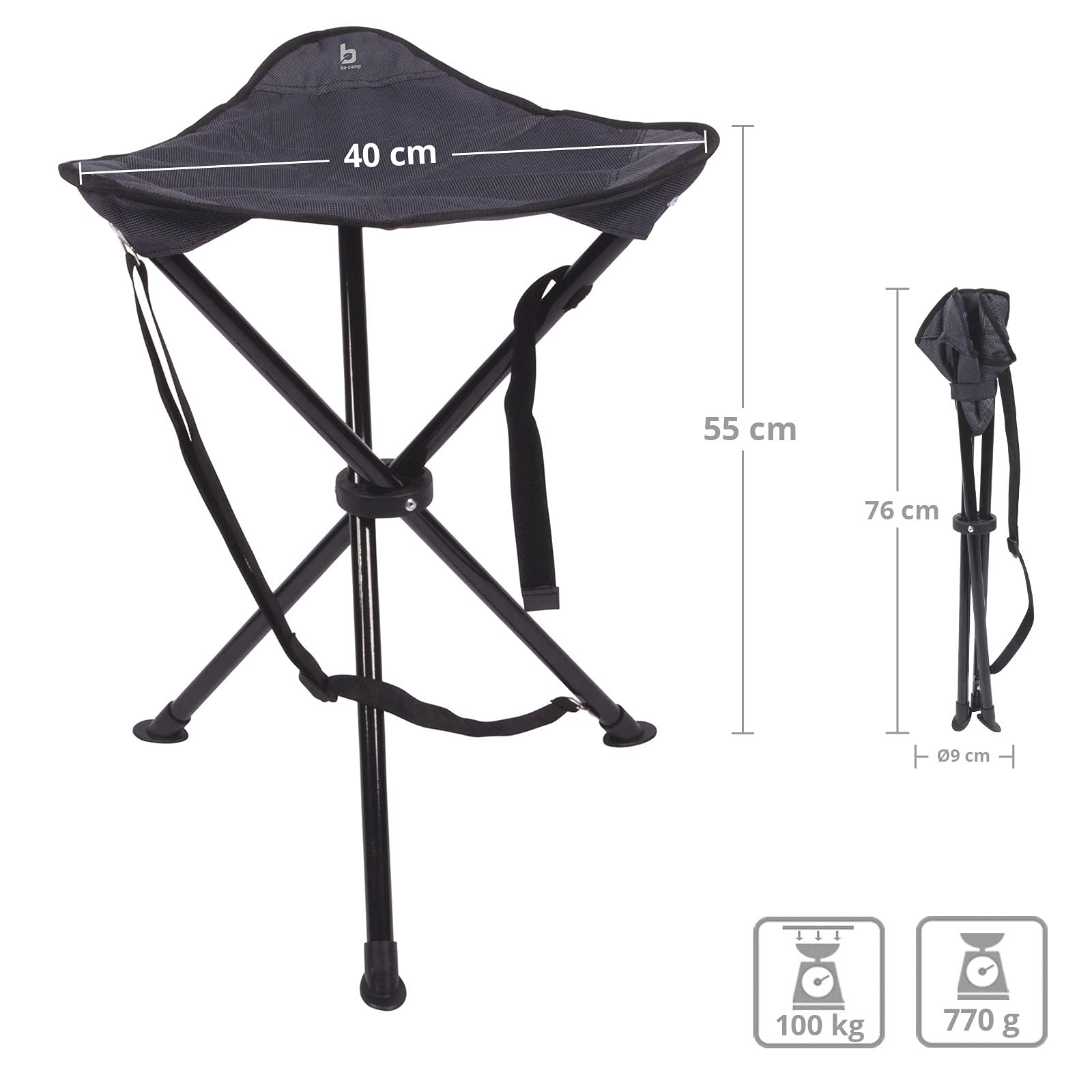 Bo-Camp Mobilio di Campeggio BC Sgabello DL 3-Pieds 55 cm Antracite
