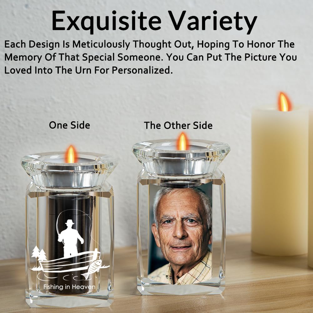 IFOLAINA Fishing Urns Small Cremation Urn for Human Ashes Funeral Memorial 3 Inch Crystal Keepsake Urns for Men Women Decorative Fisherman Urn Keepsake Sharing Urns