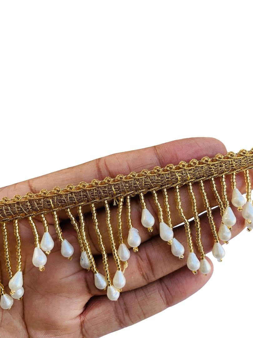 Dentelle dorée avec perles de 5,7 cm passementerie de prestige pour robe