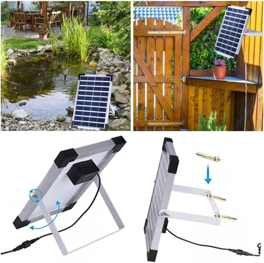 Bomba Solar para Estanque de 5 W, 170 L/h, con Tubería de Agua de 1 m, 9 Boquillas y Cable de 3,25 m, Ideal para Estanques, Fuentes, Cascadas y Piscinas