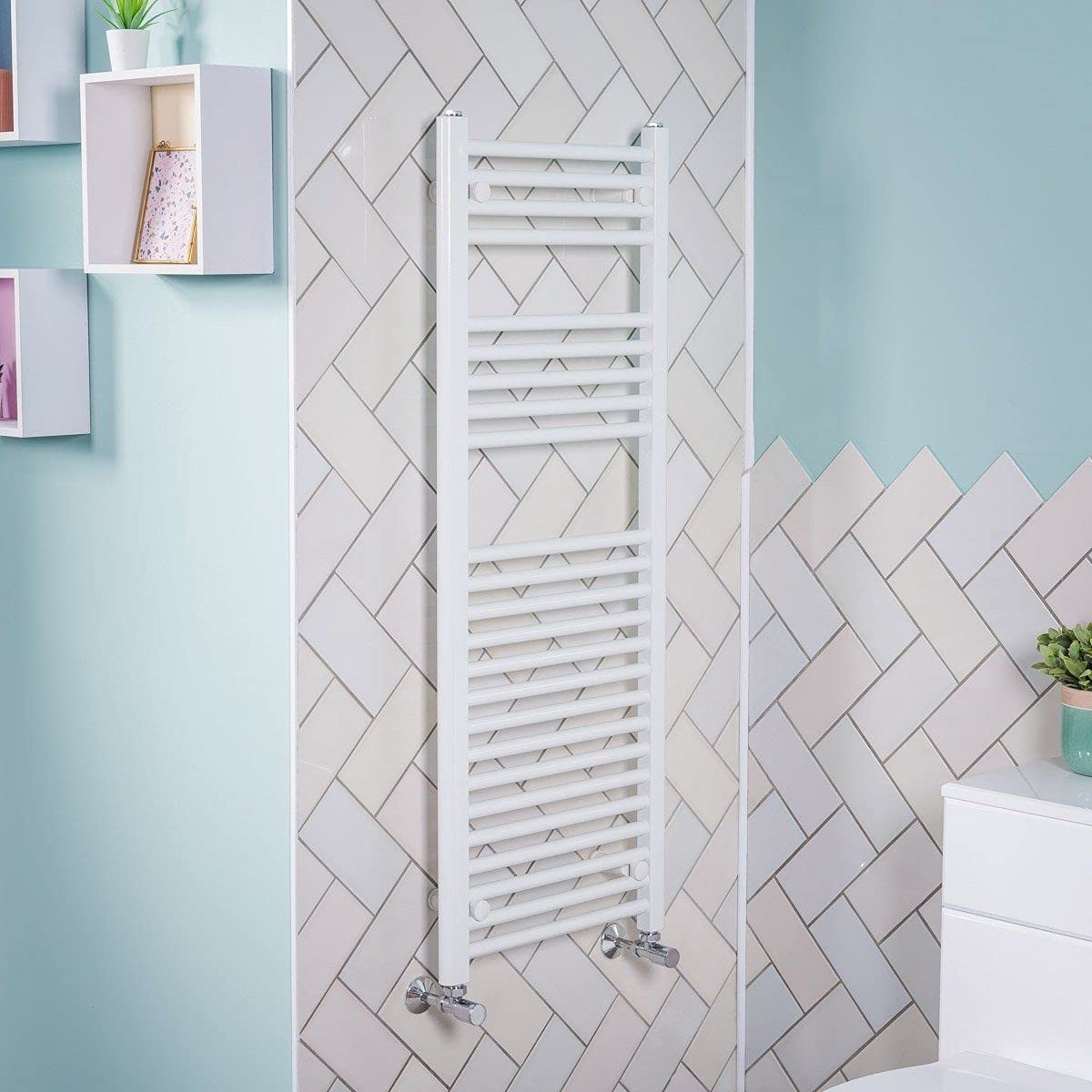 Warmehaus Contemporary Straight Bathroom Ladder Radiator Heated Towel Rail 1200 x 450mm Towel Warmer Central Heating White
