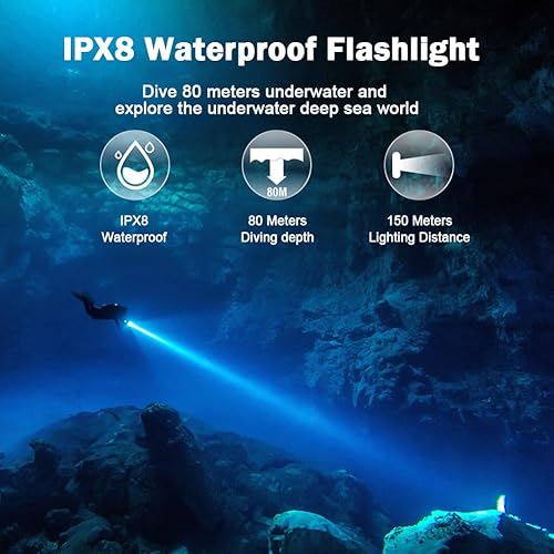 Miniatura 2 de WINDFIRE Linterna de buceo LED recargable buceo luz 1000 lúmenes 3 modos súper brillante 262.5 ft linterna submarina IPX8 impermeable