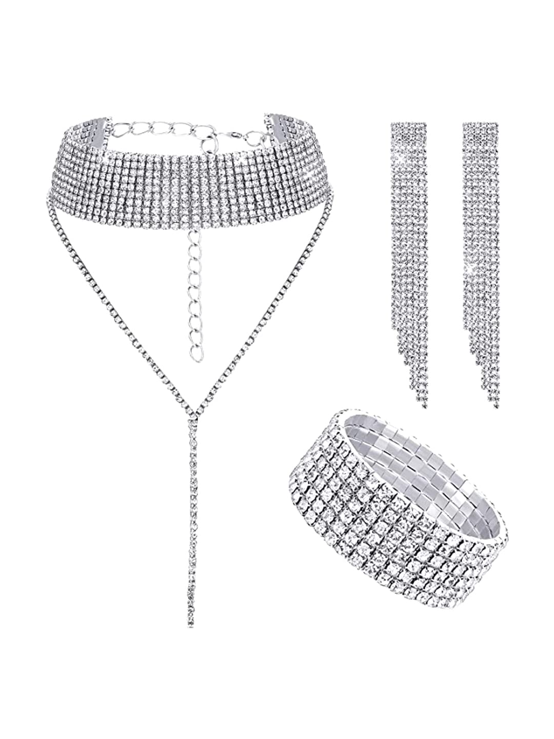 Yellow Chimes Crystal Jewellery Set for Women Silver Plated White Crystal Necklace Set With Bracelet Jewellery Set For Women and Girls (B09NVY4FZF) Amazon Price History, Amazon Price Tracker