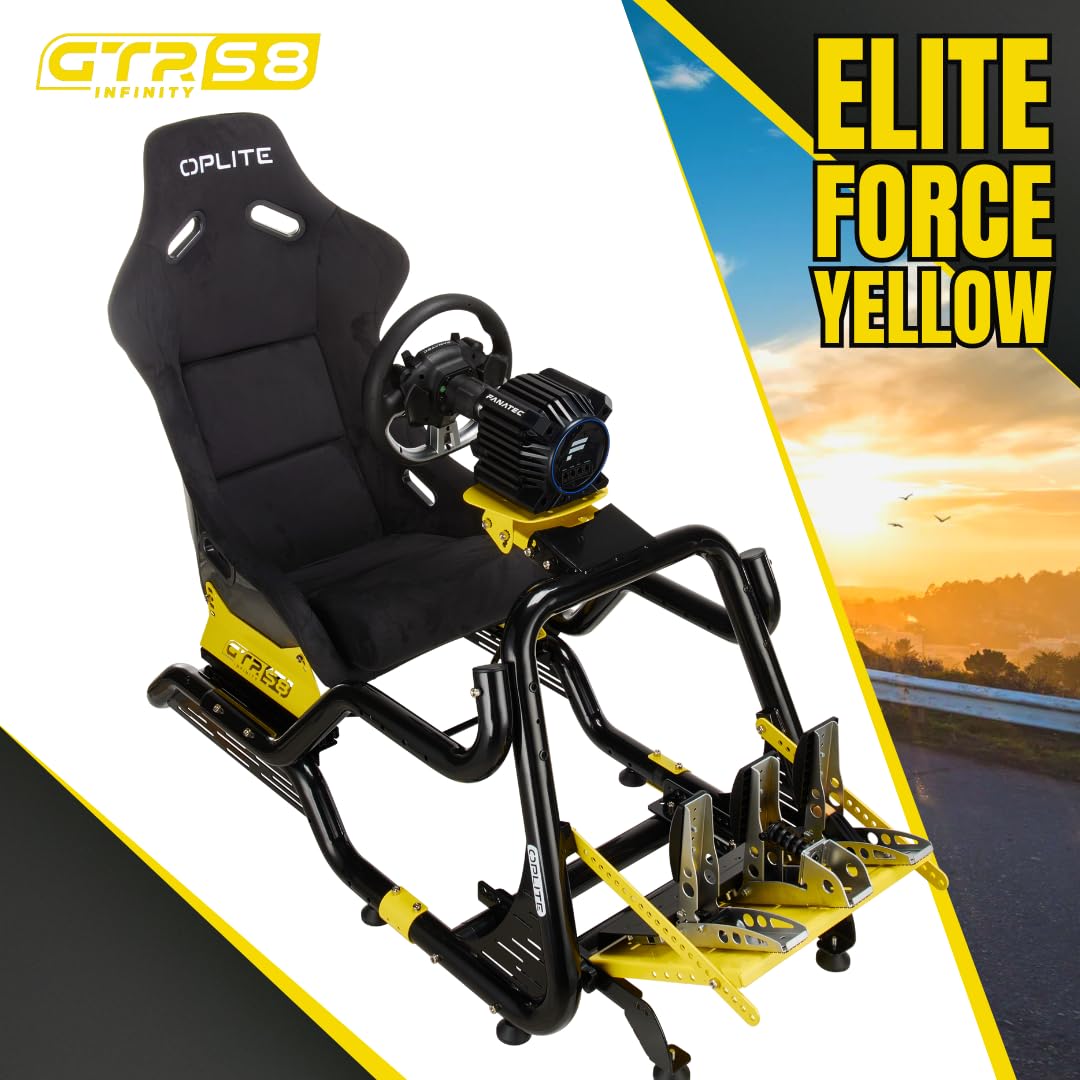 OPLITE Cockpit GTR S8 Elite Force Yellow Cockpit professionnel pour Simulation de Course Pilotage Simracing et Flightsim avec tubes de renfort latéraux