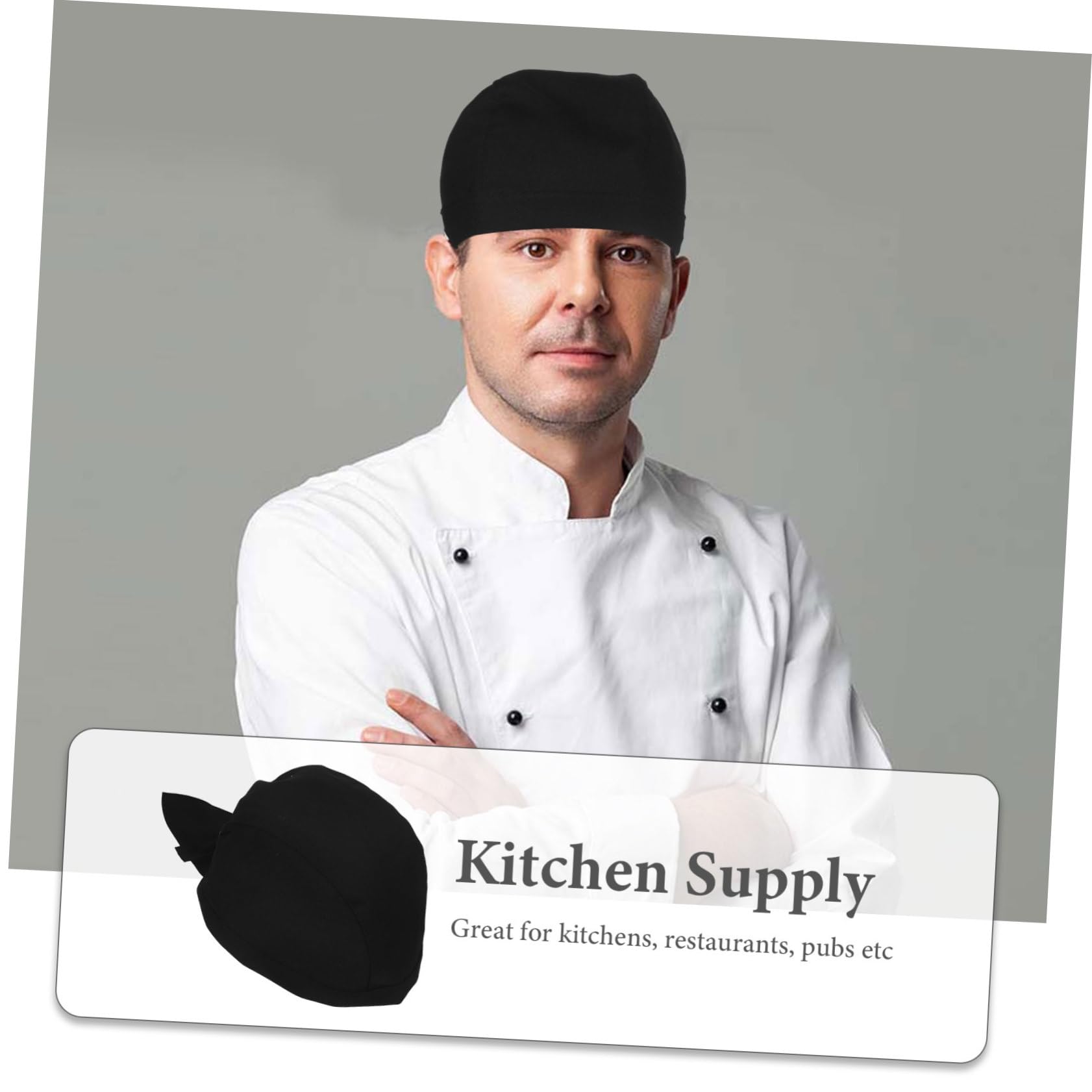 Beaupretty Gorro de Chef de Tela de Algodón Negro, 6 Unidades | Restaurante y Cocina, Ajuste al Cuero Cabelludo, Ayuda a Evitar Aceite