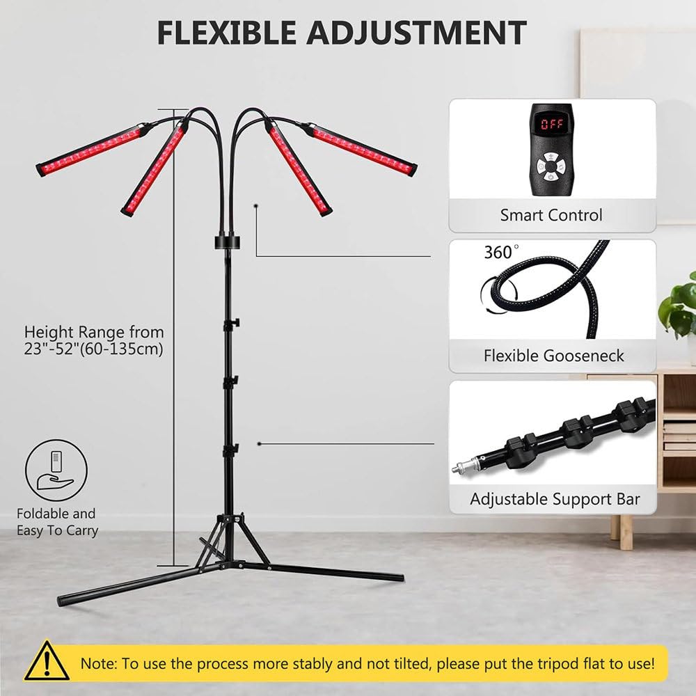 4-głowicowa lampa do terapii światłem czerwonym,z timerem,660 nm 850 nm,światło bliskiej podczerwieni do łagodzenia bólu ciała, pielęgnacja skóry,ze stojakiem,okulary ochronne do oczu,pilot