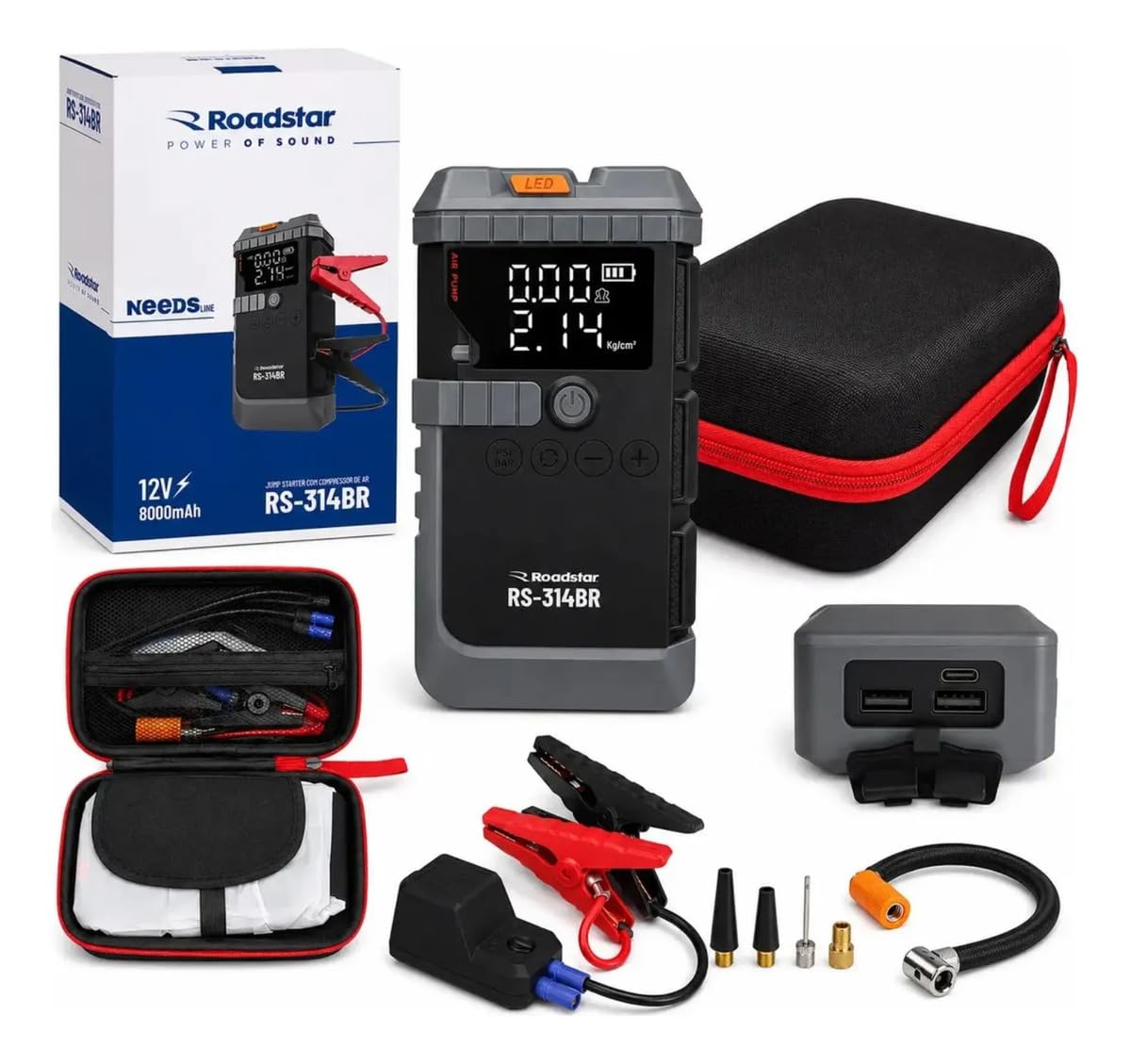 Auxiliar de Partida Jump Starter Roadstar Rs-314br Needs Line com Compressor de Ar 160