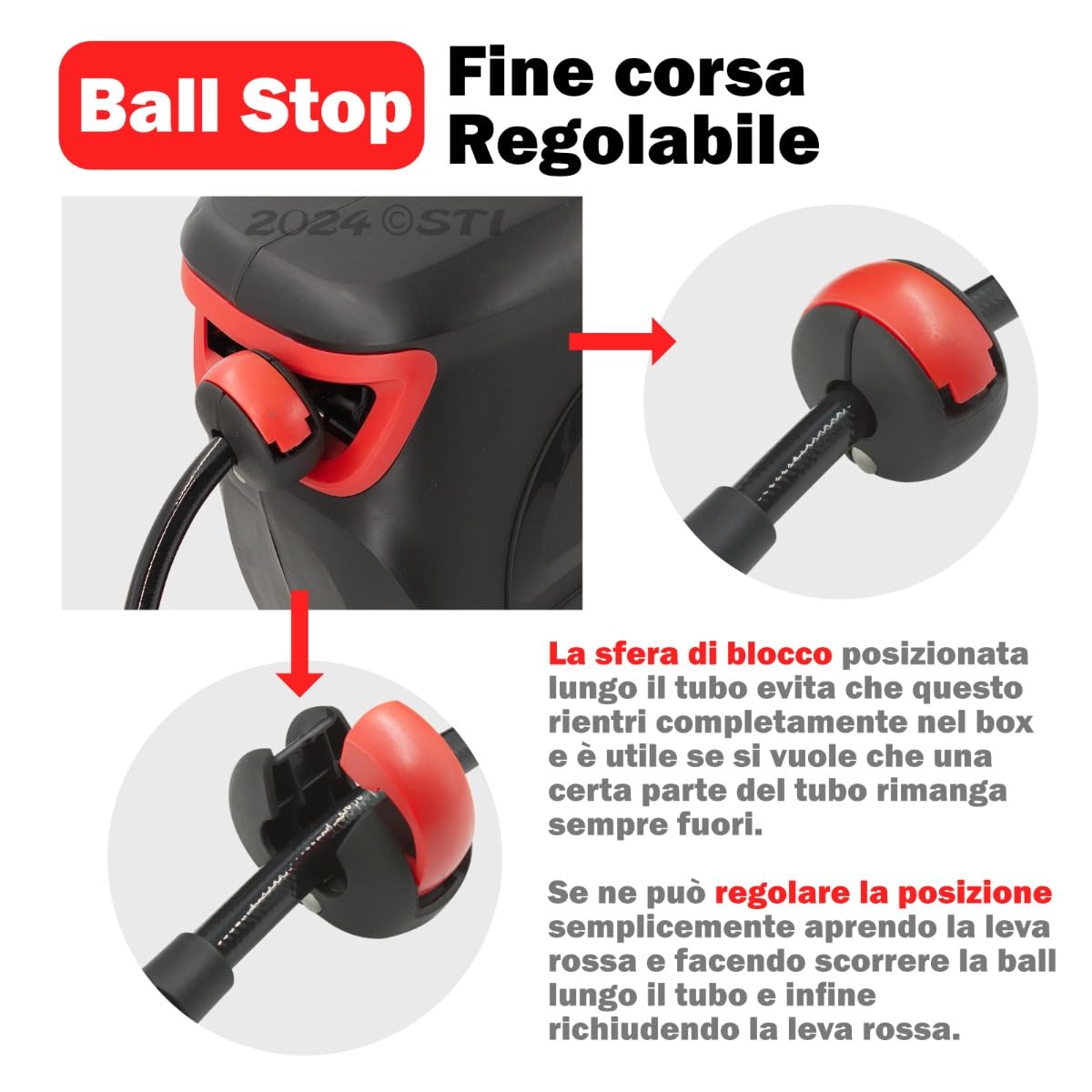 STI Avvolgitubo automatico per aria compressa 20m da Parete con Box e fissaggio a parete Tubo Aria 17 bar con attacchi rapidi da 1/4 di pollice e tubo da 3/8