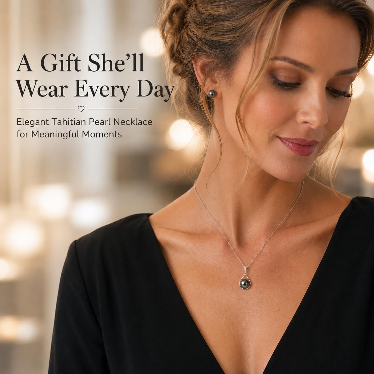 NONNYL Birthday Gifts for Women Wife -Tahitian-Black-Pearl-Necklace-Gift for Wife Her Wedding Birthday Anniversary-Mom Girlfriend Her Mothers Day Valentines Day Christmas-18K Gold Plated Sterling Silver Pearl Pendant Jewelry
