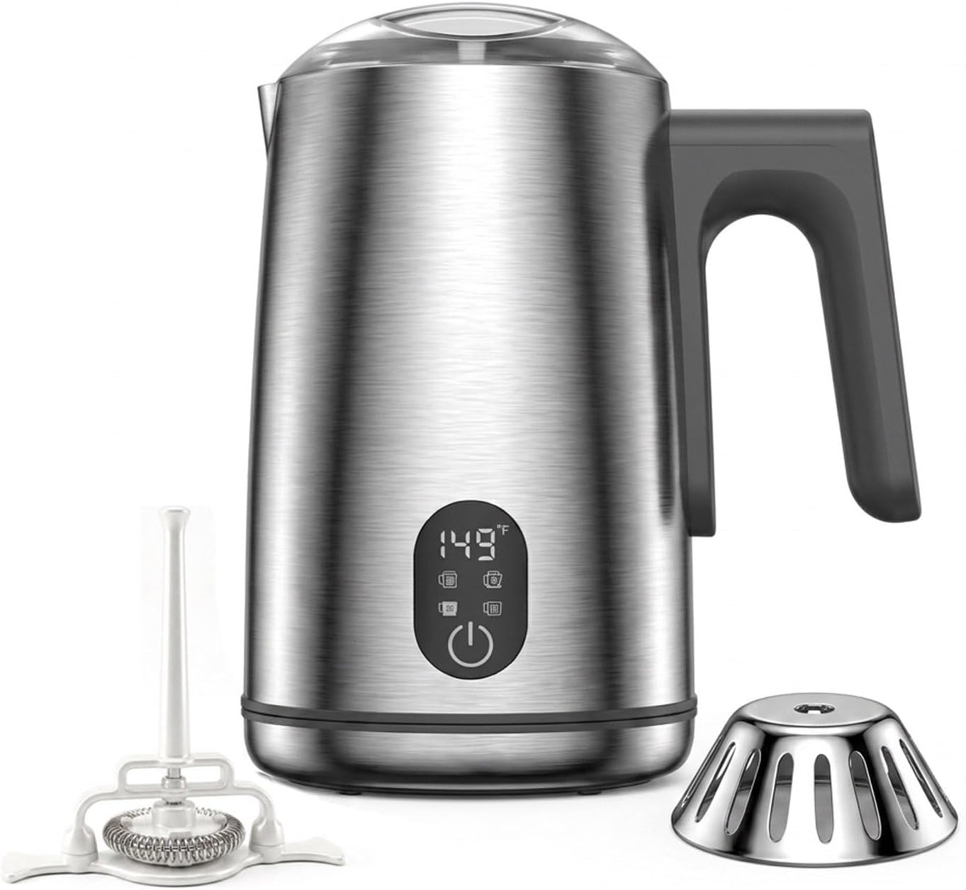 Milk Frother Electric, 4-in-1 Milk Frother and Steamer for Latte, Cappuccino, Hot & Cold Milk Froth Maker, Automatic Milk Steamer and Frother, Quiet One-Touch Operation, Easy to Clean,Brushed Silver