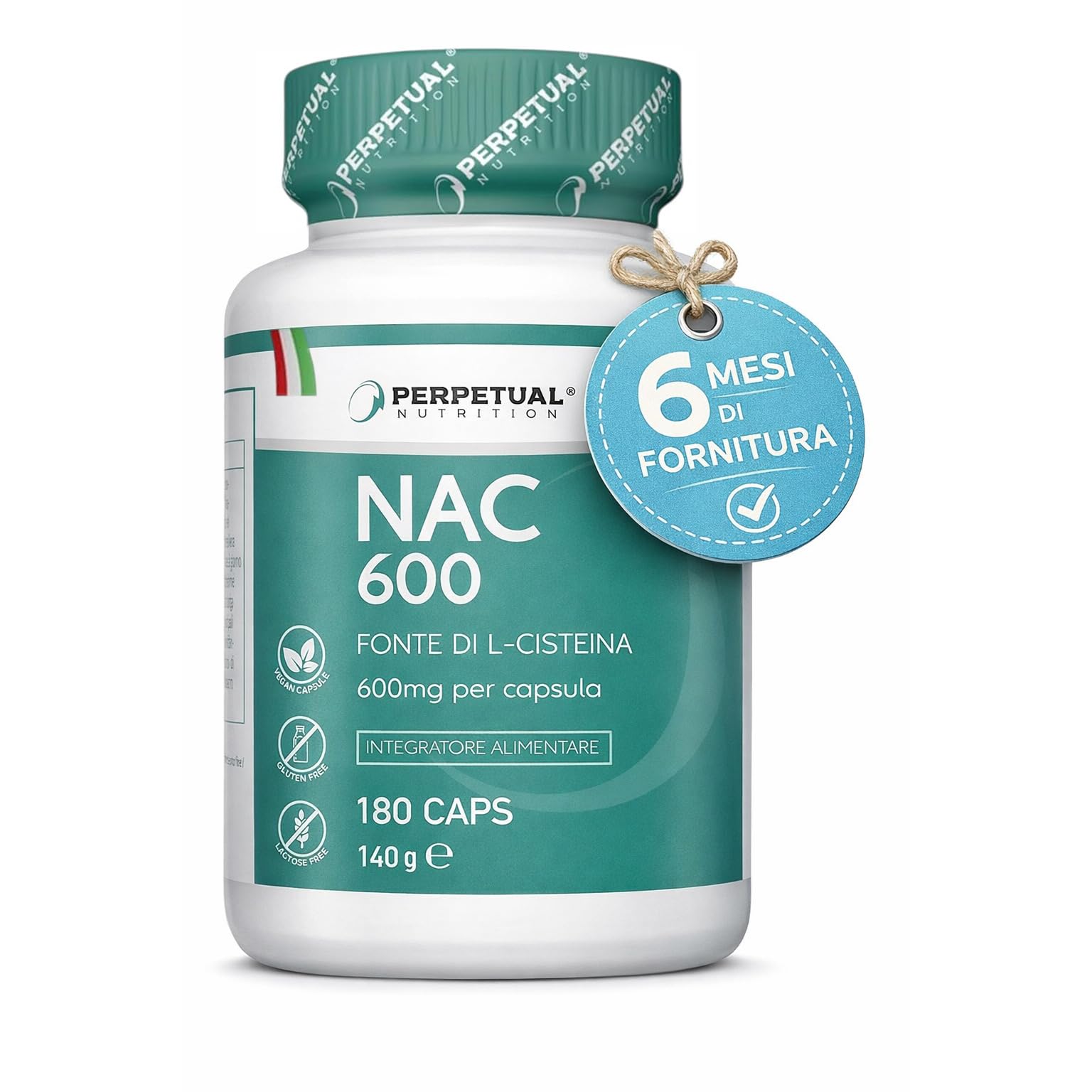 Sanutrition NAC 600 Mg - 180 Capsule Vegane - N-Acetil L-Cisteina Pura Da Mais - Integratore Alimentare Senza Additivi