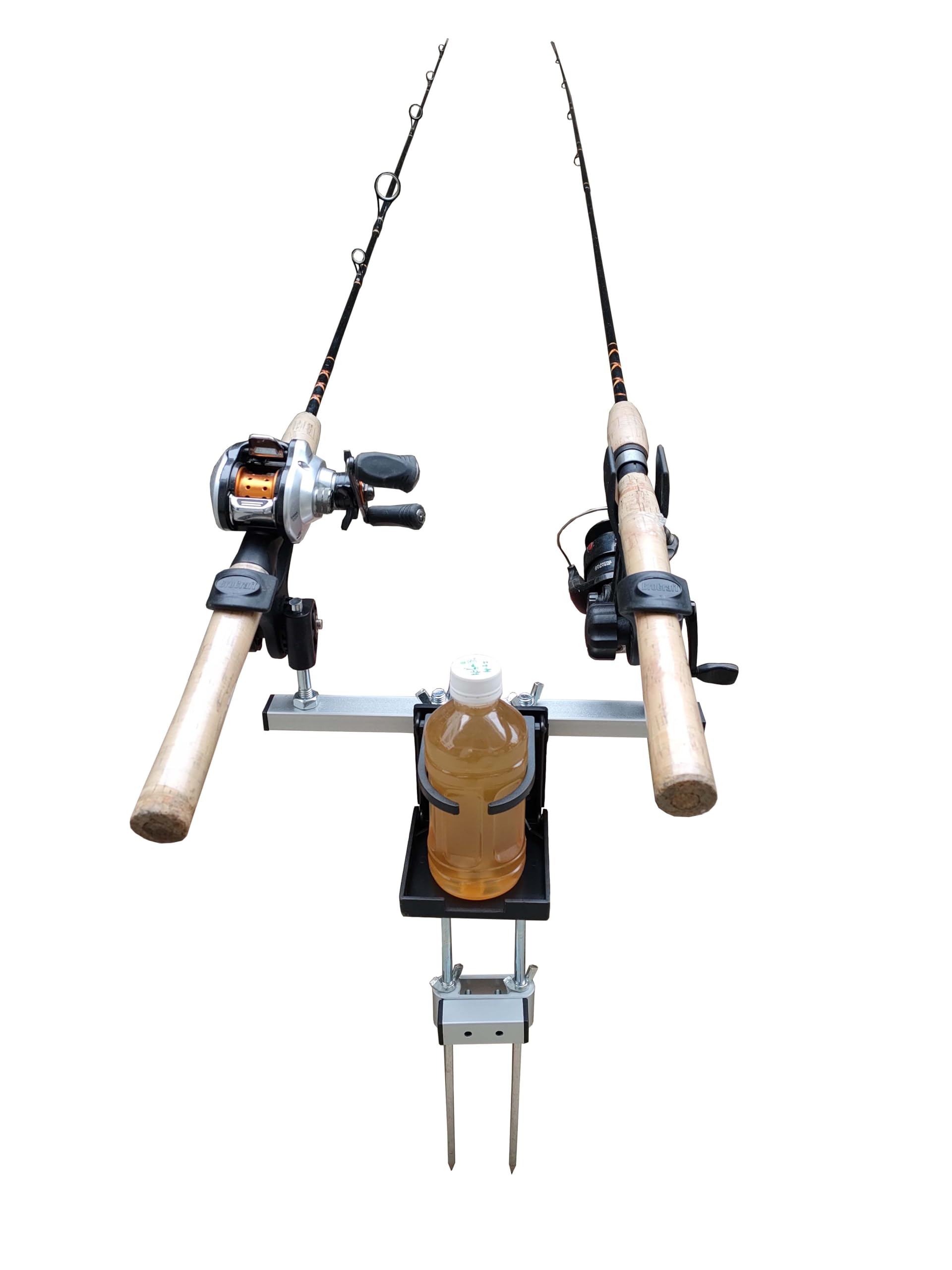Brocraft Double Bank Fishing Rod Holder with Drink Holder /Ground Adjustable Swivel Rod Holder/Double Bank Rod Holder with Cup Holder : Sports & Outdoors