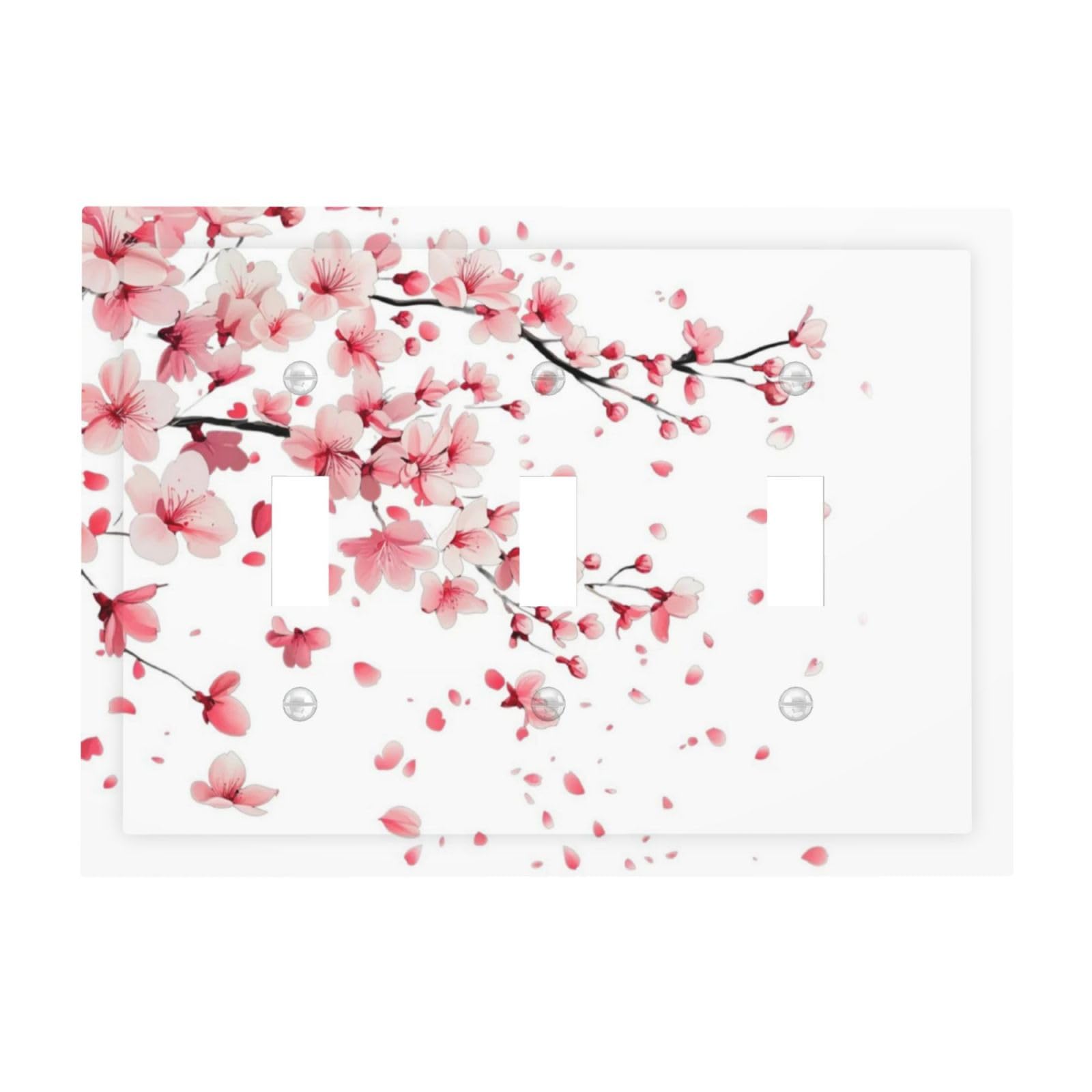 Dwbguo Decorative Light Switch Plate Covers Cherry Blossom Floral 3 Gang Artistic Wall Plate Unique Watercolor Sakura Falling Triple Toggle Light Switch Covers for Bedroom Bathroom Home Decor
