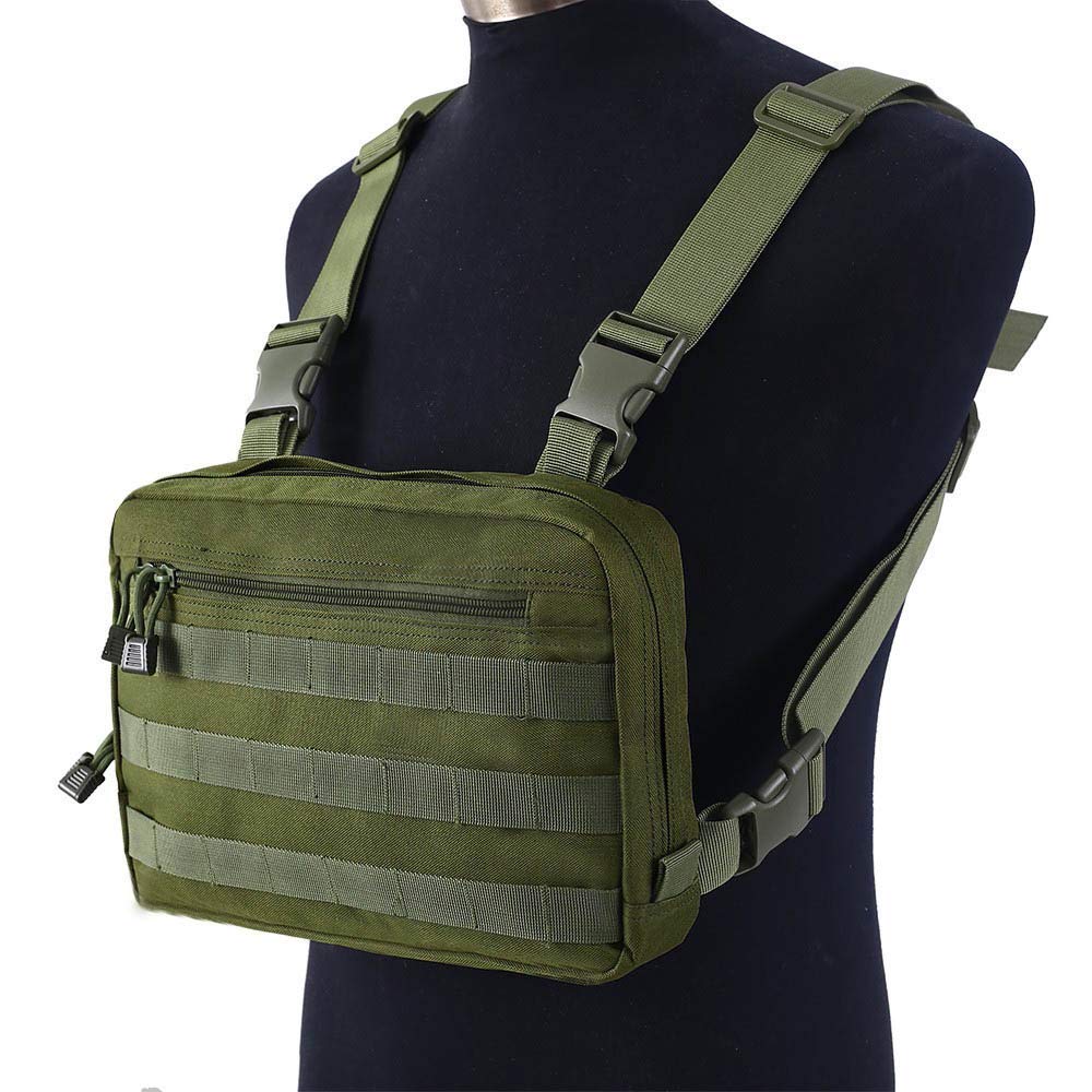 Kyrio Tactical Chest Rig Molle Radio Pecho Arnés Soporte Holster Chaleco para Radio bidireccional Walkie Talkies Verde