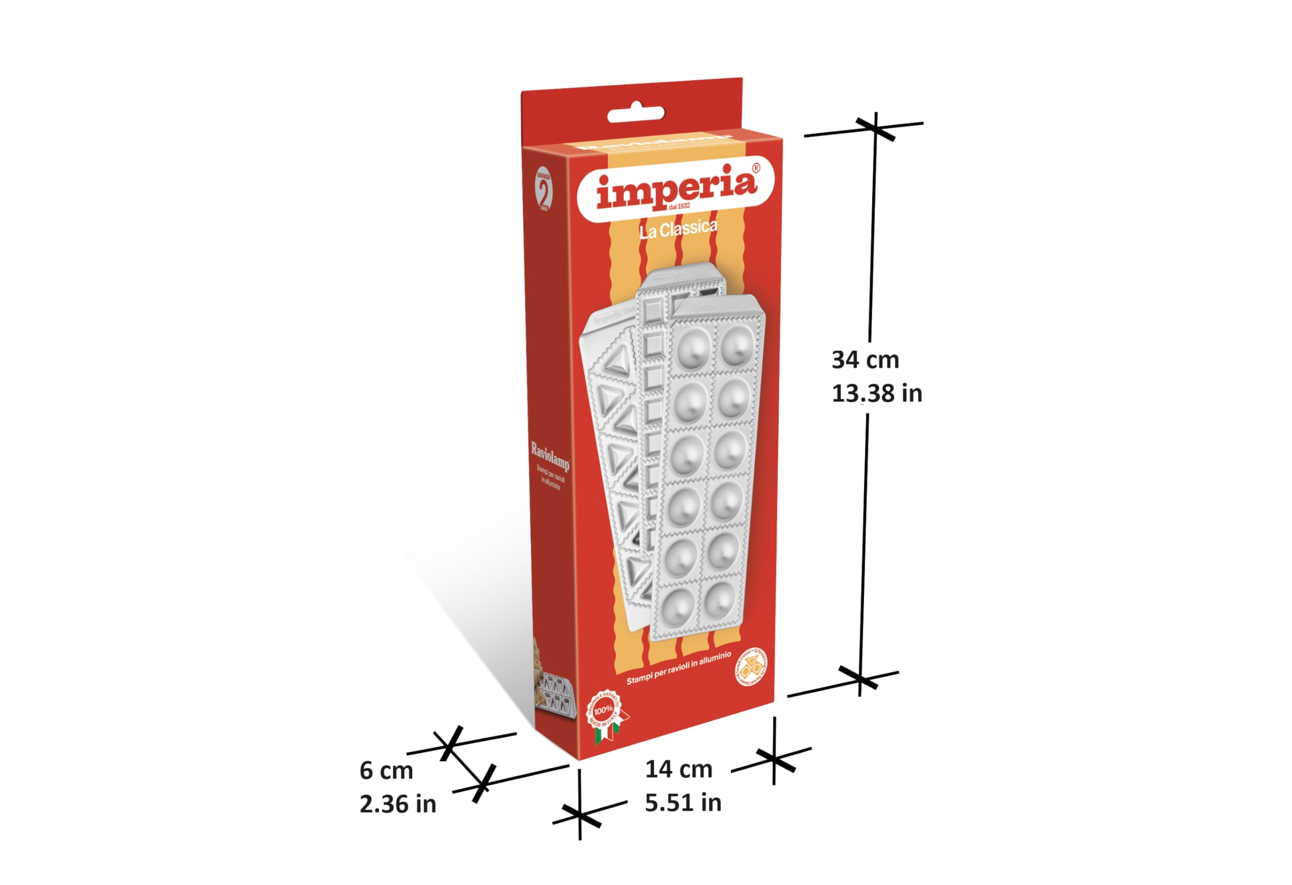 Imperia Raviolamp Ligne Classique. Moule à raviolis Fabriquè en Italie. Accessoire pour machine à pâtes. Accessoire de cuisine pour pâtes fraîches. Avec rouleau à pâtisserie (Raviolamp tris)