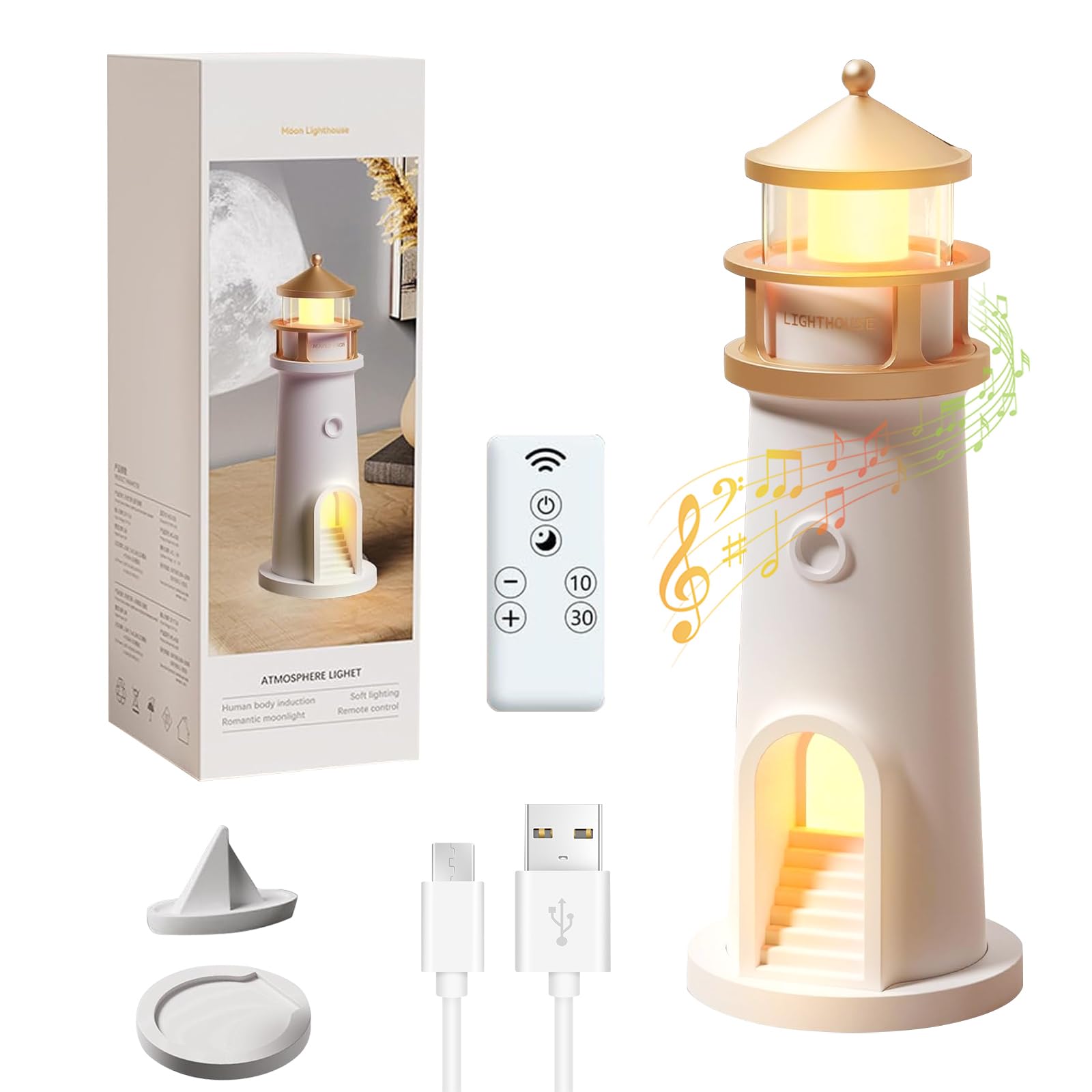Lighthouse Decoration, Lighthouse Lamp, LED Moonlight Projector Lamp, Beacon with Bluetooth & White Noise, Night Light Children's Starry Sky, Lighthouse with Moon Projection for Birthday Gift-image-33