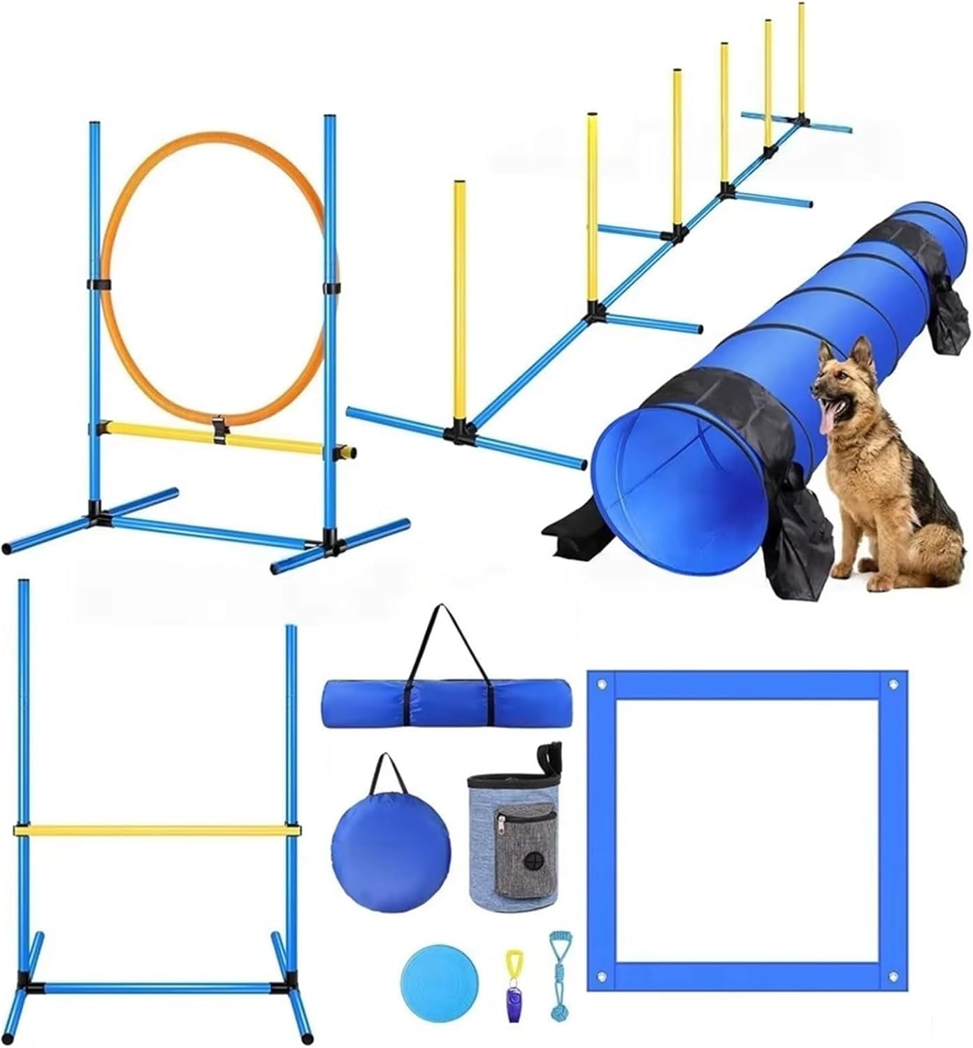 Dog Agility Training Equipment Set,Portable Dog Agility Course Backyard Set with 9ft Dog Tunnel, Weave Poles, Hoop Dog Jumps,Dog Training Kit for Indoor & Outdoor