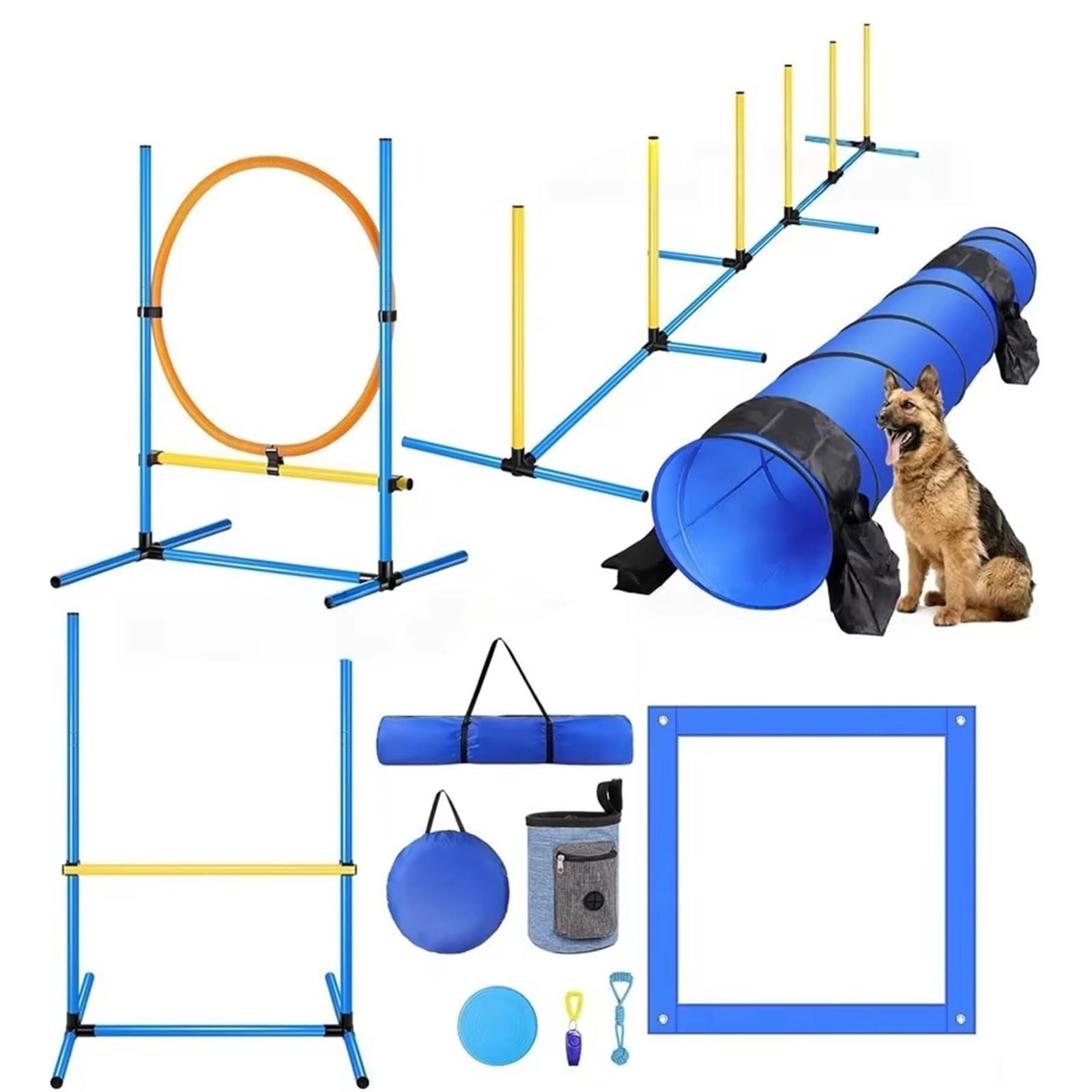 Dog Agility Training Equipment Set,Portable Dog Agility Course Backyard Set with 9ft Dog Tunnel, Weave Poles, Hoop Dog Jumps,Dog Training Kit for Indoor & Outdoor