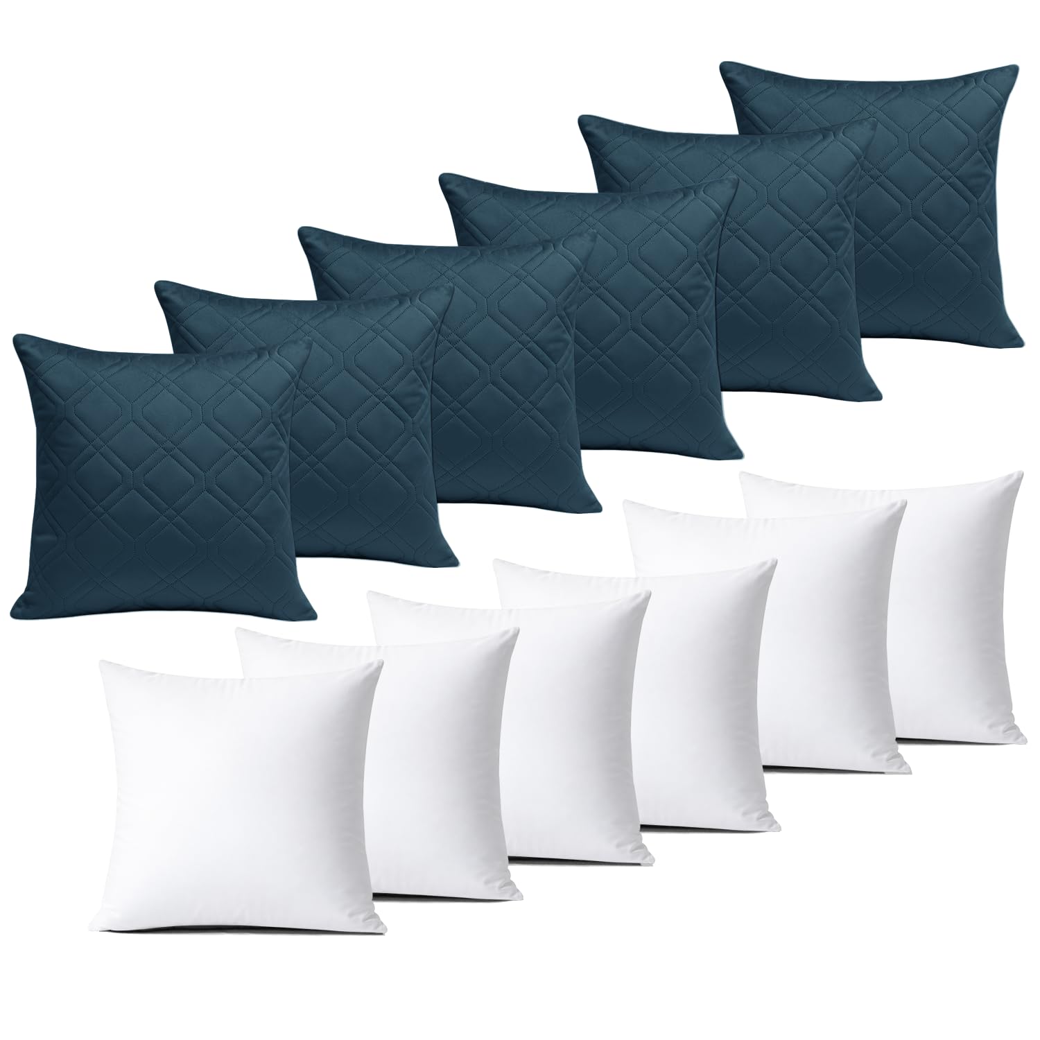 BedLooms Cushions with Covers Included 45x45 cm Navy Pack of 6 (6-Cushion Covers + 6-Cushion Inners) Ultrasonic Diamond Velvet Square Throw Pillow Cases with Invisible Zipper for Office Sofa Bedroom