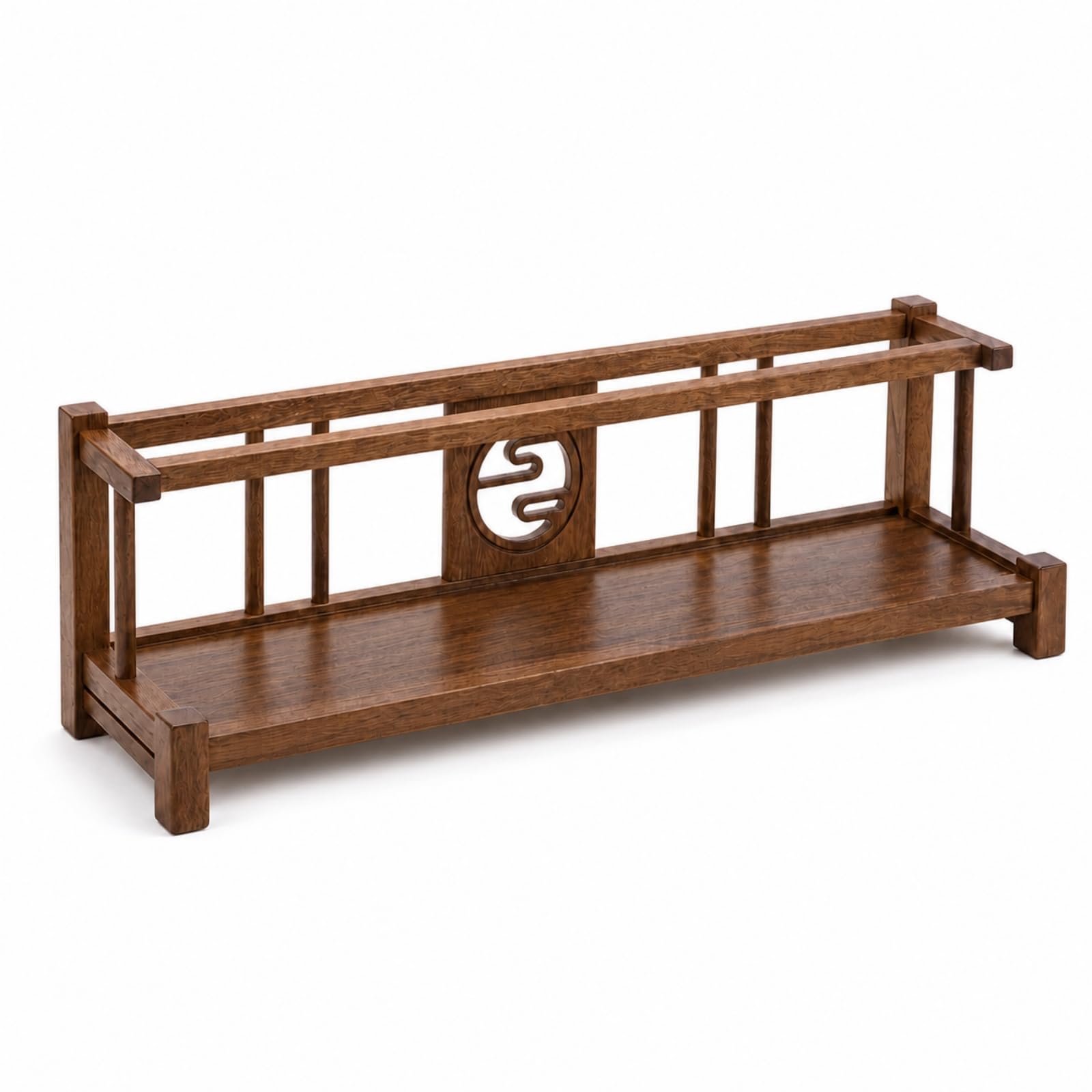 Scaffale in Legno con Intaglio Stile Cinese Espositore Rettangolare Portaoggetti per Collezionisti, Soggiorno