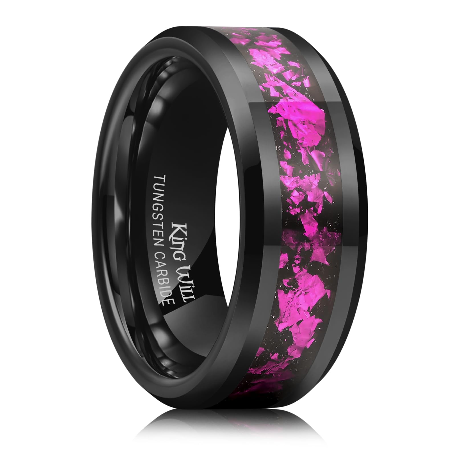 King Will Mens Wedding Band with Foils Inlay, Black/Silver/Gold