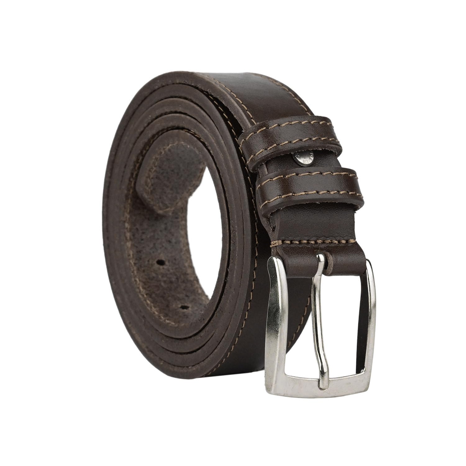 Cm Conte Massimo Men's Dark Brown Conte Massimo Genuine Leather Belt, Made In Italy, Cuttable, With Stitching, 130 (Taglia 56-58)