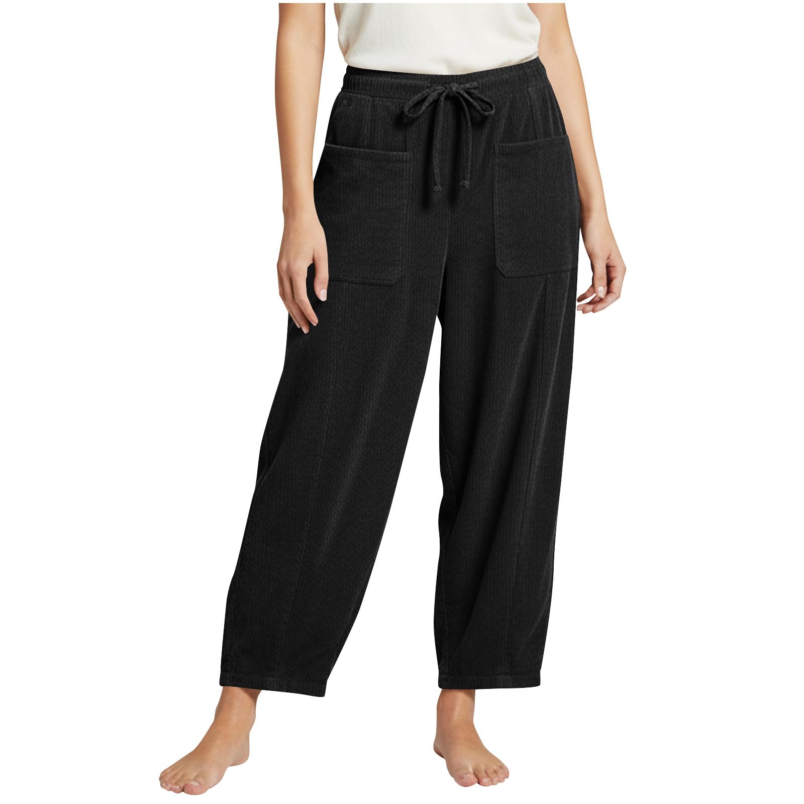 Ctreela Womens Dressy Work Corduroy Pants Baggy Wide Leg Pants Casual Elastic Waisted Palazzo Harem Pants with Pockets