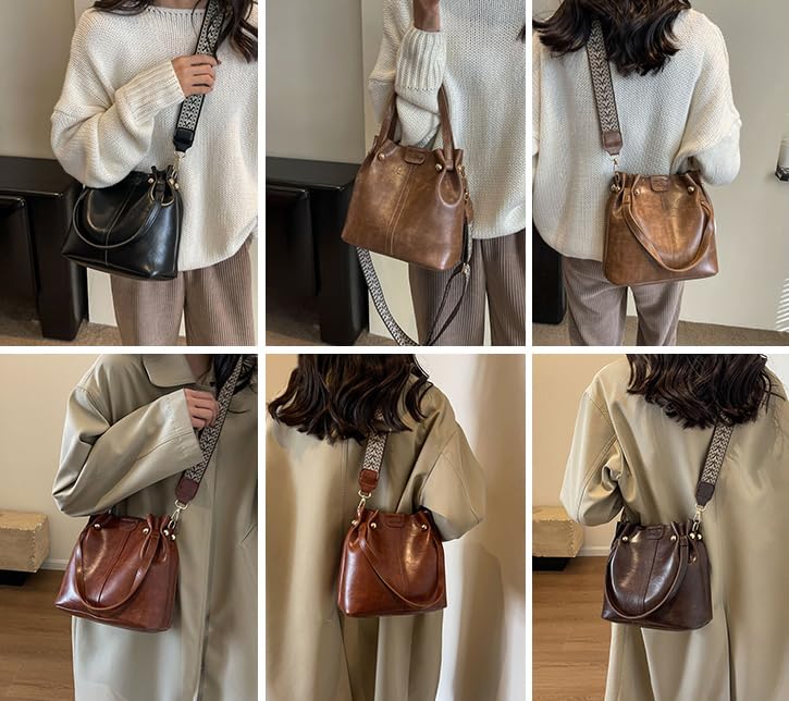 Image of Hobo Bags for Women Crossbody Purses and Handbags Bucket Purse Faux Leather with Detachable Long Strap