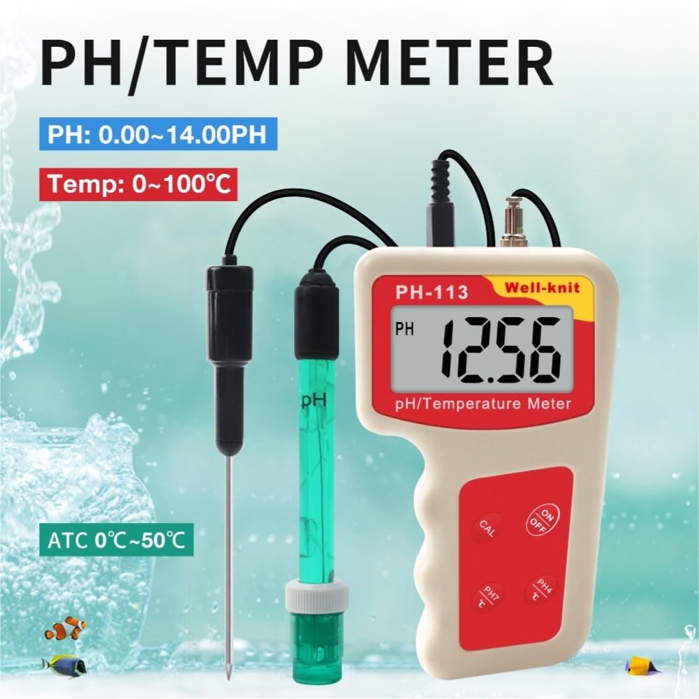 Digitaler pH-Meter mit Temperaturmessung 0-14 pH für Aquarium Fischbecken Wassertest LCD-Anzeige