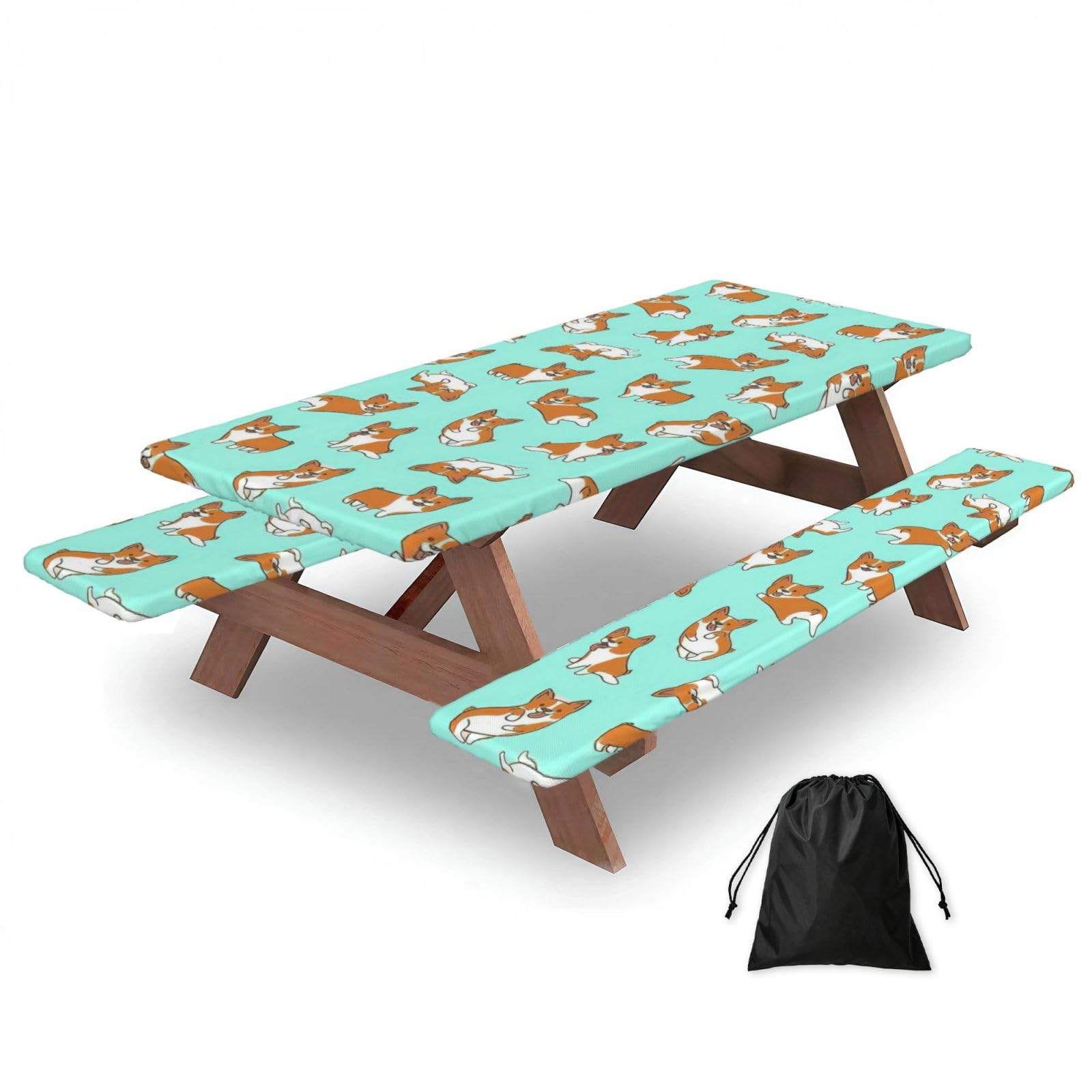 AYYQWE Corgi Cute Dog Print Picnic Table Bench Cover Outdoor Garden Party Decor Daily Accessory Gift