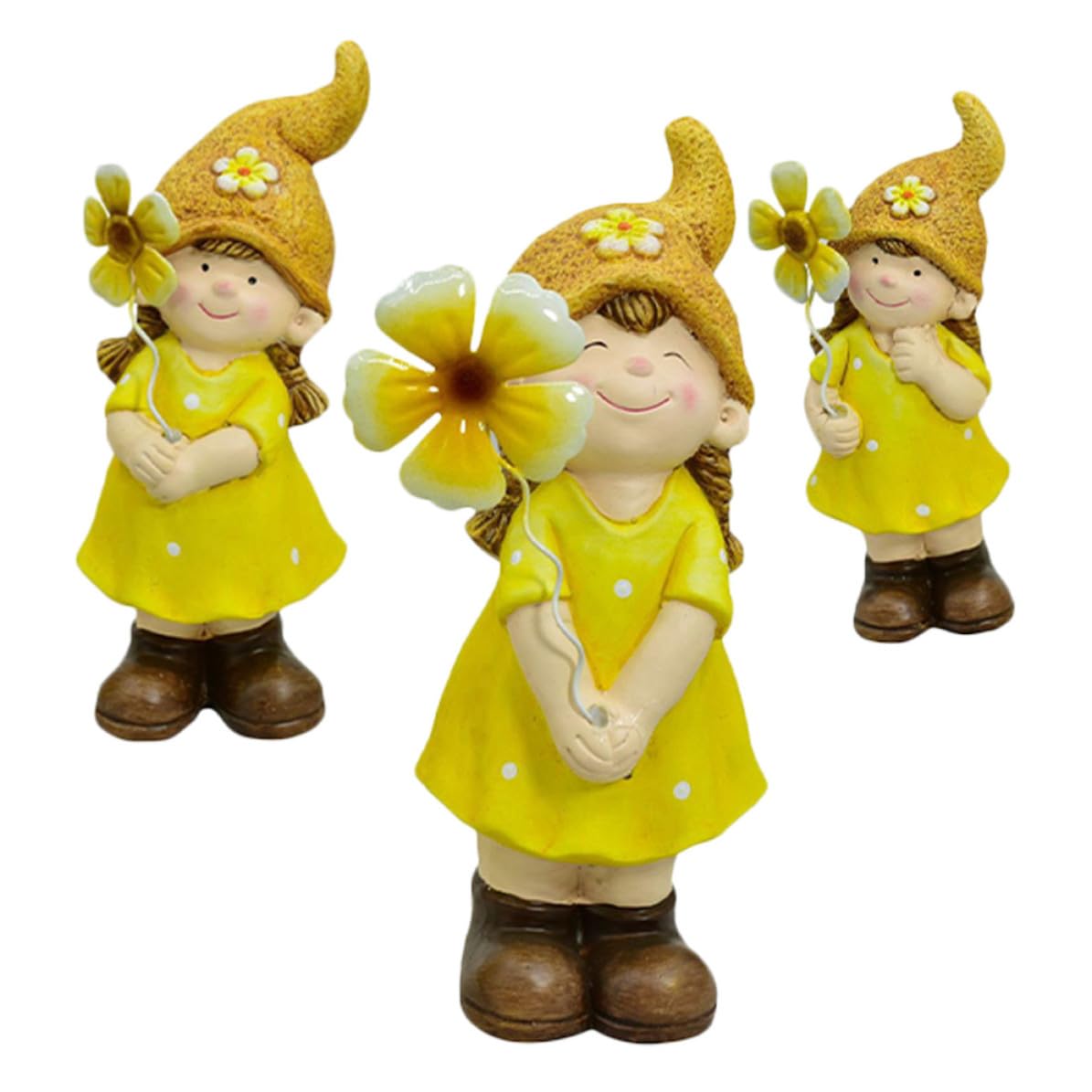 3 Piezas Estatua Decorativa de Niña de Cerámica Pintada para Hogar