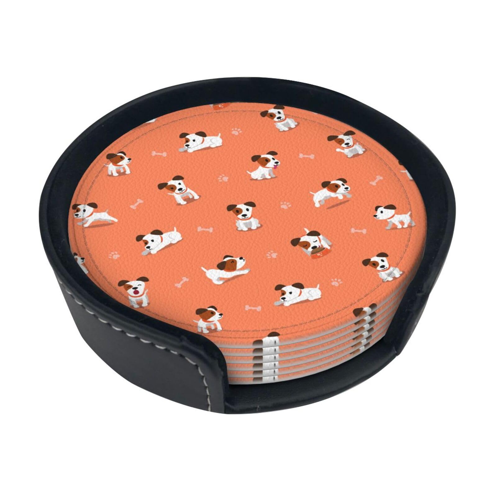 Dog With Big Bones Print Round Coasters Set Of 6,Coaster For Tabletop Protection Home Bar Decor