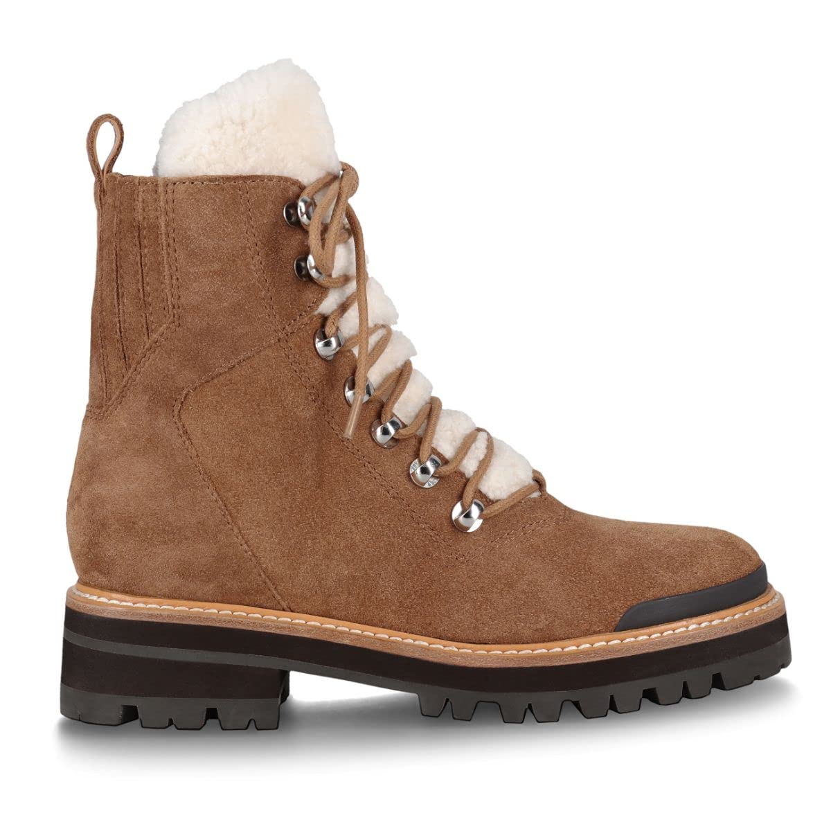 Marc Fisher LTD Women's Izzie Ankle Boot - Tobacco/Natural Hiker Style Boot With Shearling Accents & Treaded Sole